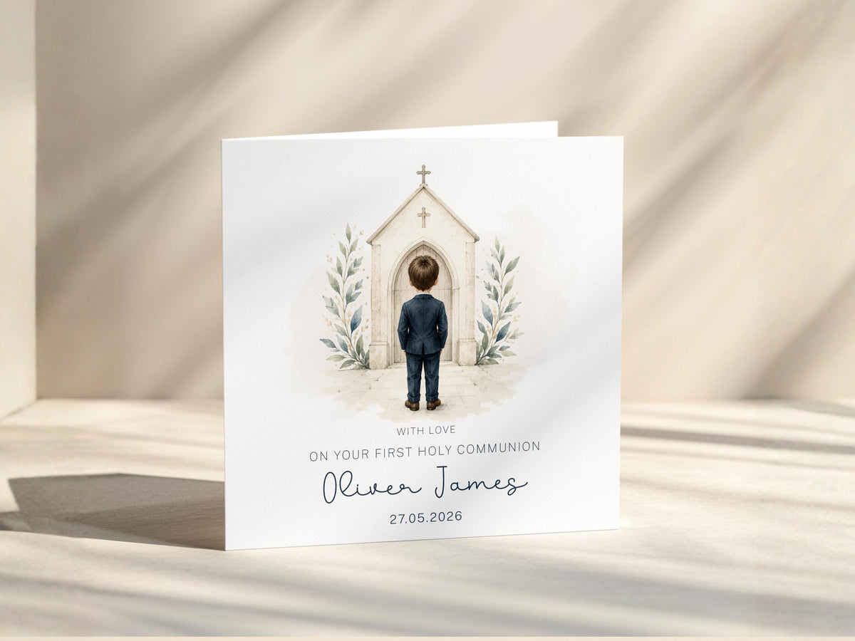 First Holy Communion Card Personalised For Boy Son Grandson Godson Nephew Name Date