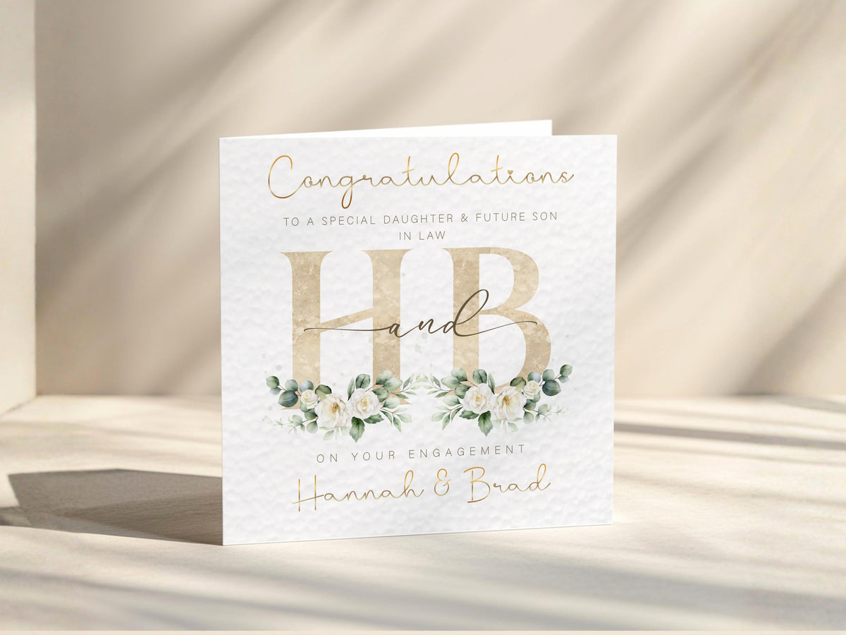 Personalised Engagement Card for Couple, Gold Foil Names, Congratulations