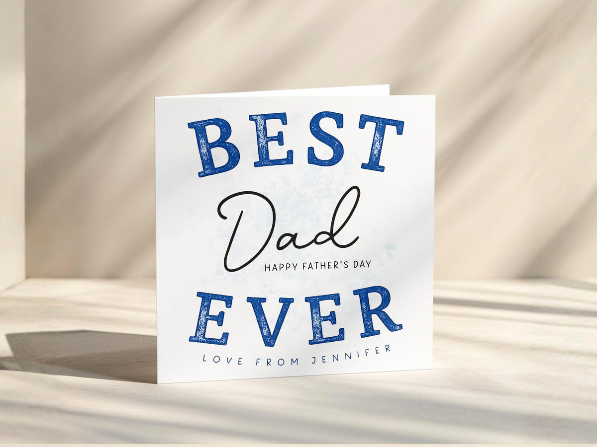 Personalised Father's Day Card For Dad From Adult Daughter Or Son, Blue Style Typography