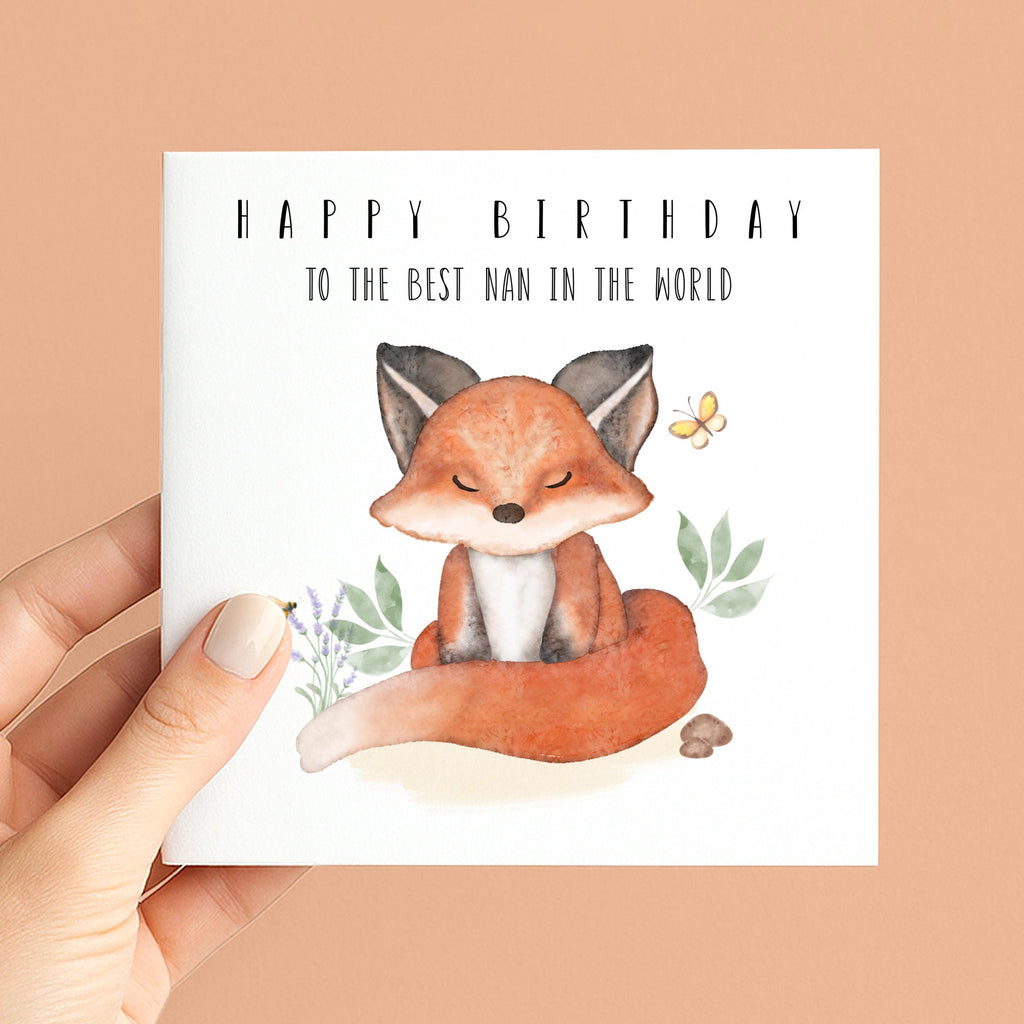 Watercolor Fox Birthday Card for Nan | Woodland Animal Nature Illustration