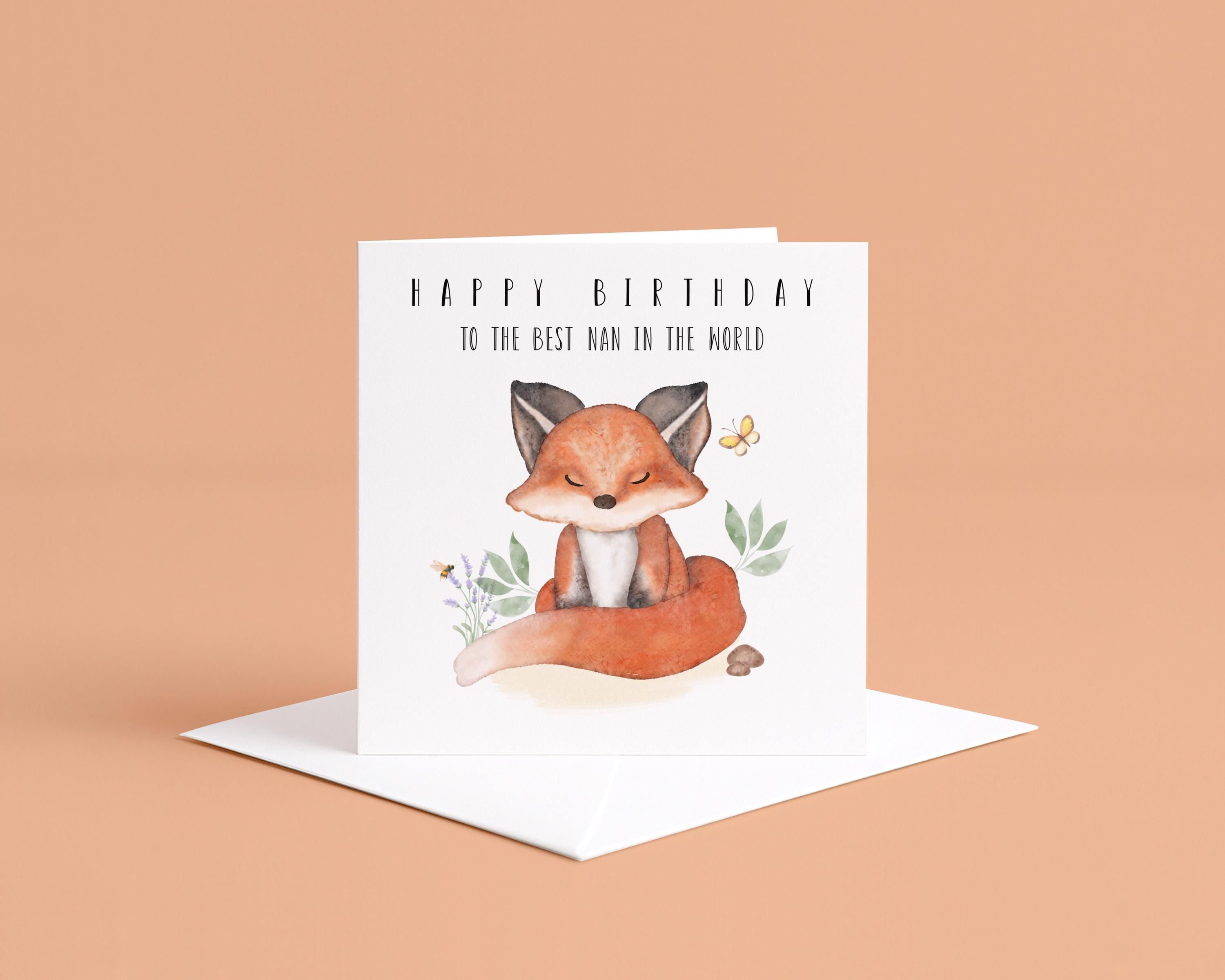 Watercolor Fox Birthday Card for Nan | Woodland Animal Nature Illustration