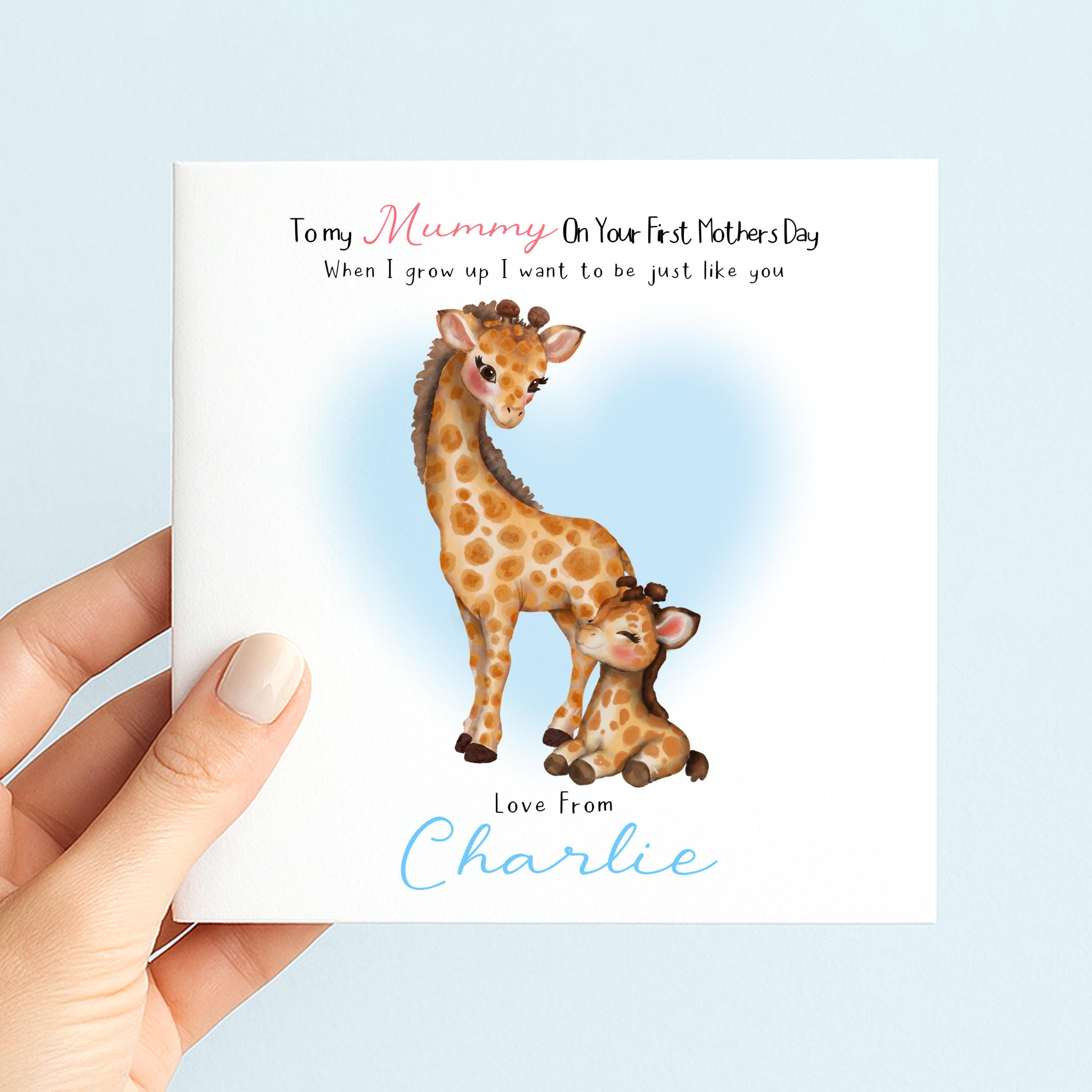 Personalised Mother's Day Card | Giraffe Watercolour Art | First Mother's Gift