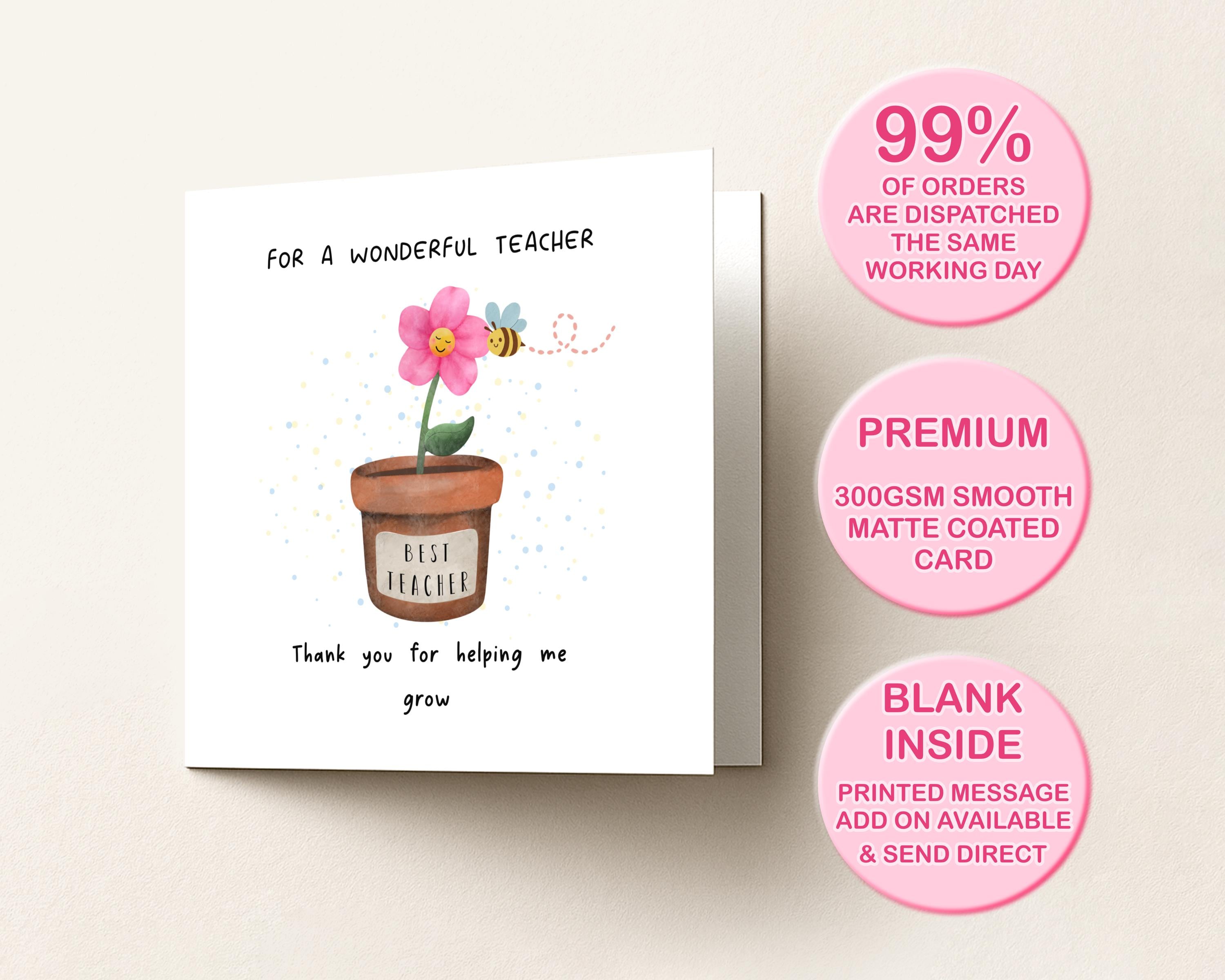 Thank You Teacher Card With Flower Pot Design