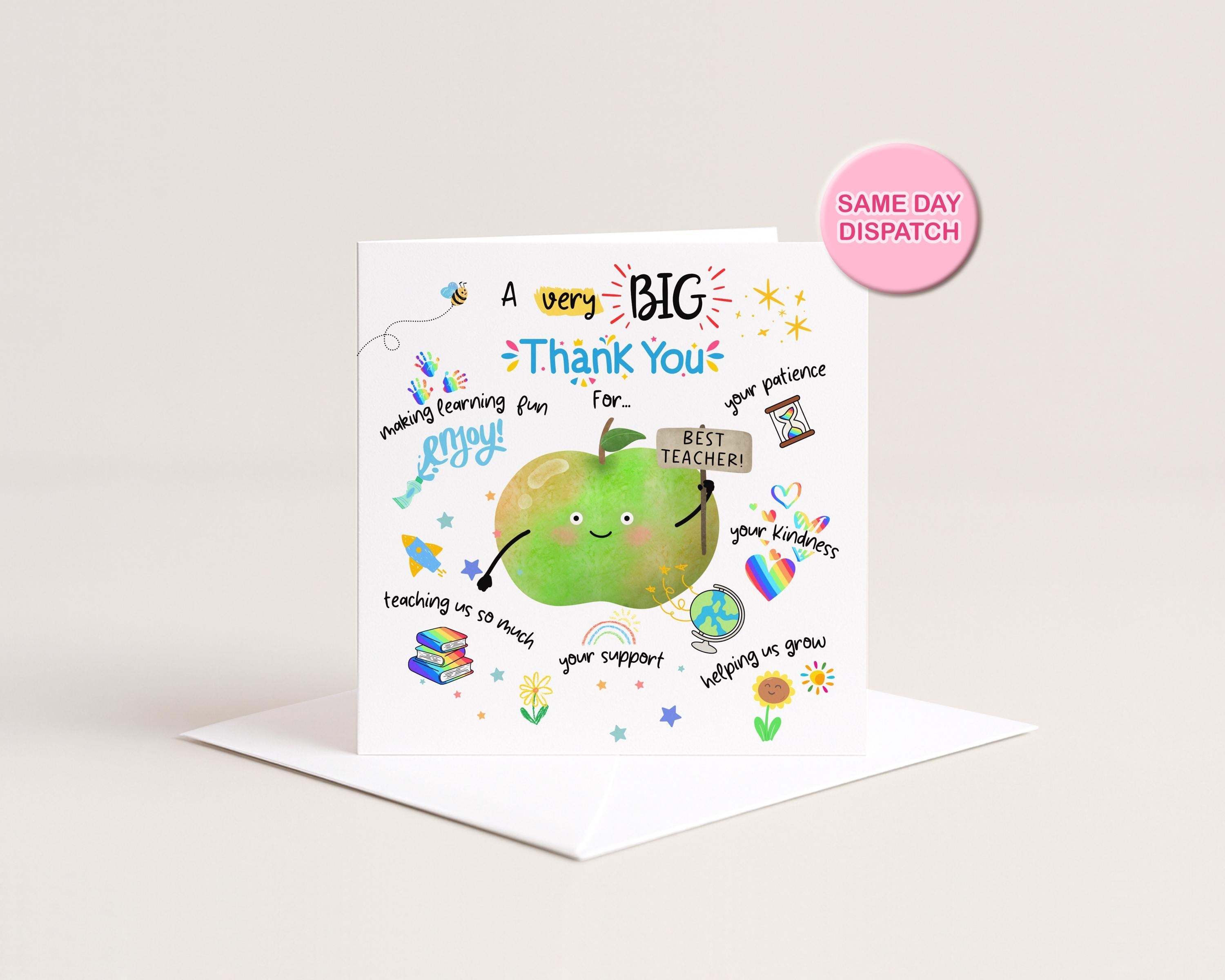 Thank You Teacher Card | Custom Name Appreciation | Teaching Assistant End Of Term | School Staff