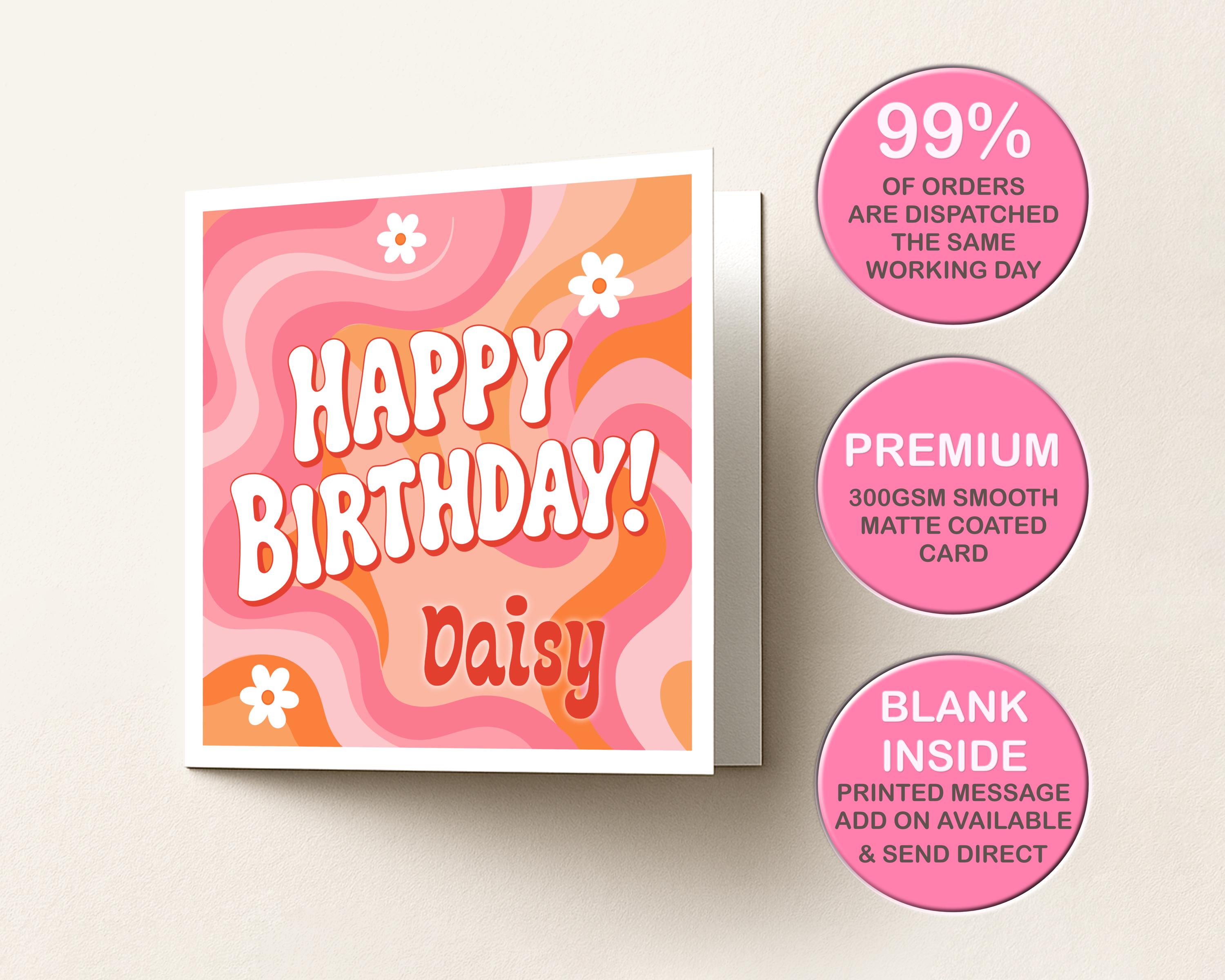 Retro Birthday Card | Custom Name Greeting | Vintage Style Graphics | Friend Birthday Gift | Sister Bday
