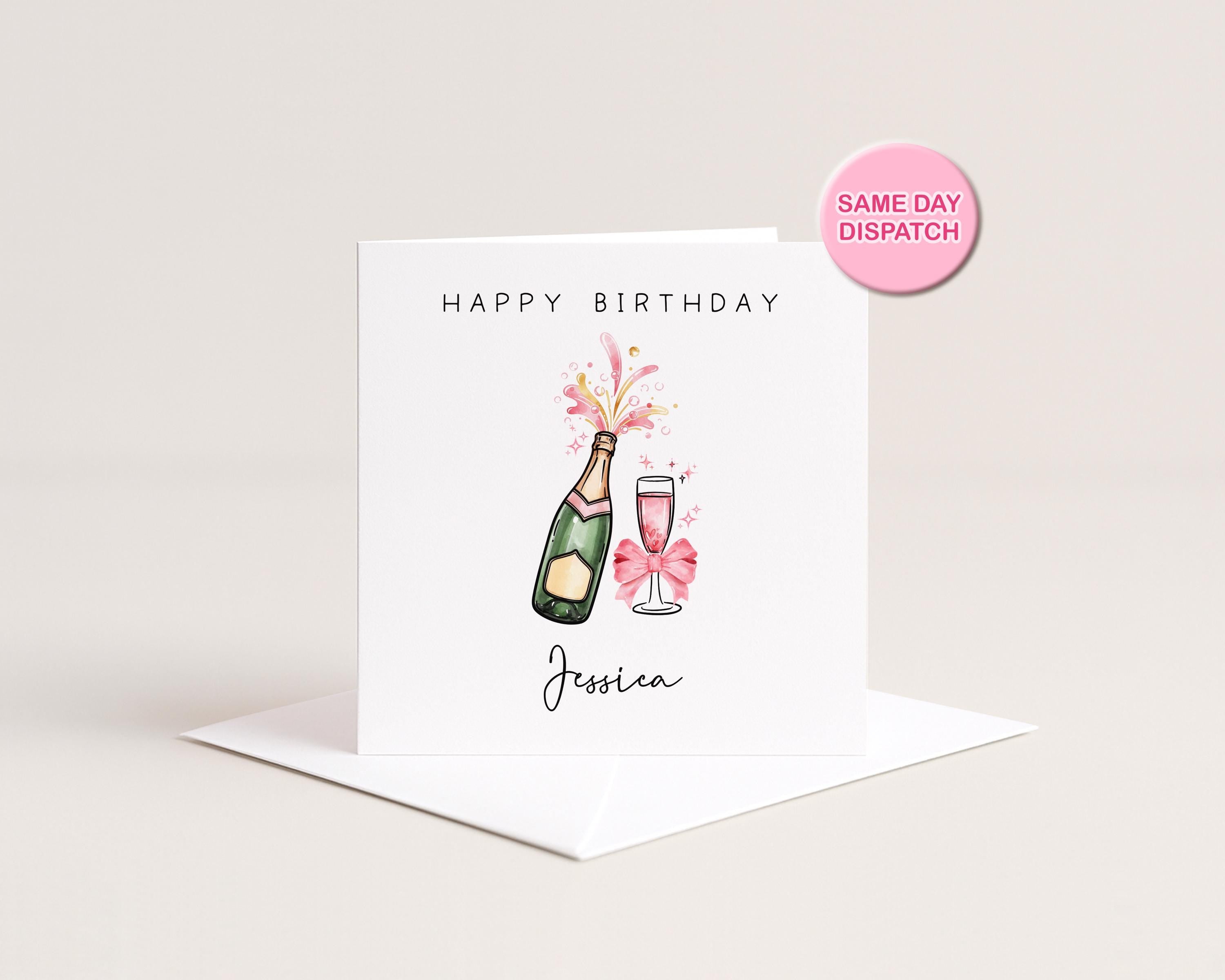 Personalised Birthday Card for Her | Custom Name Bday | Pink Champagne | Sister 18th 21st 30th