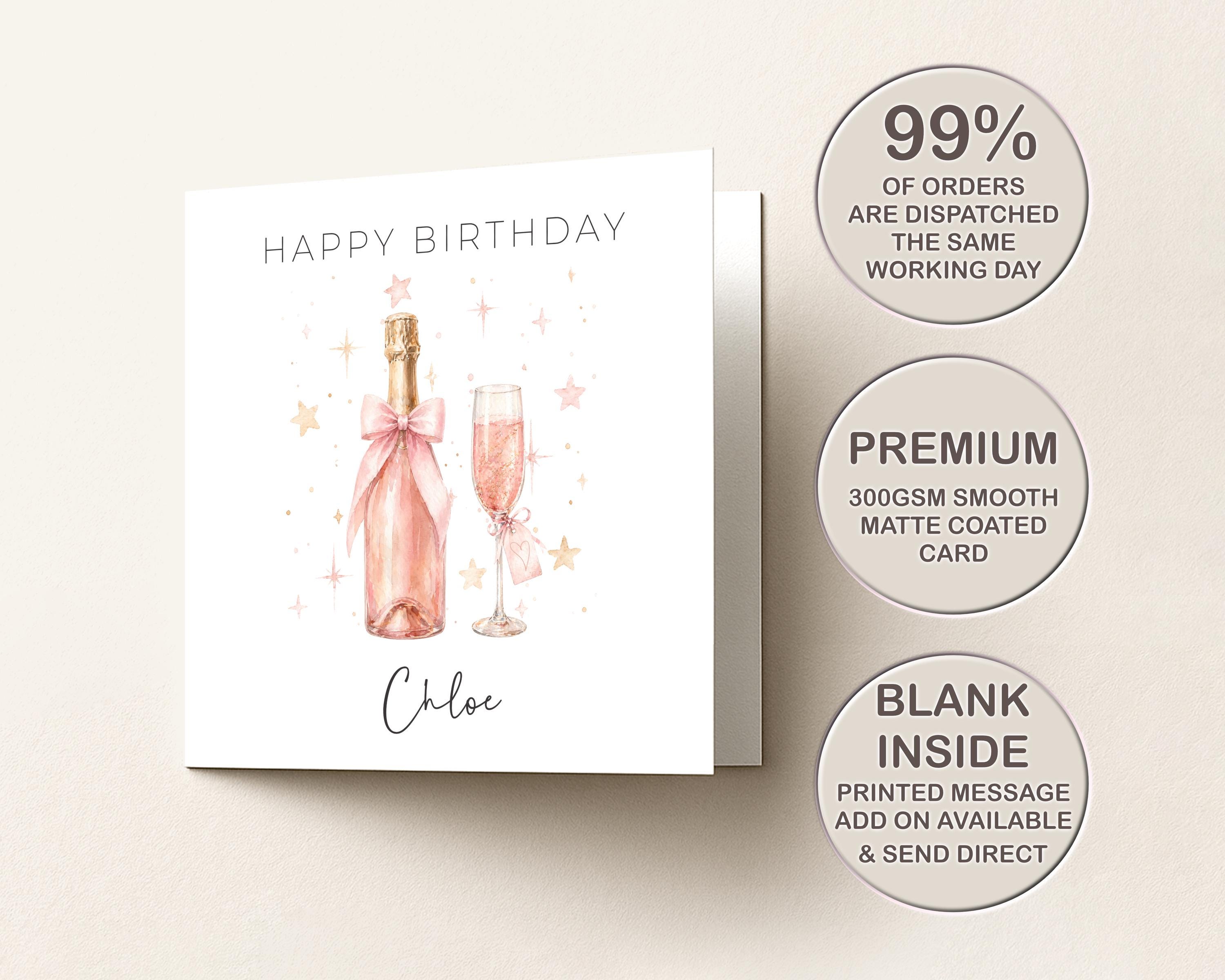 Personalised Birthday Card for Her | Custom Name | Pink Champagne | Sister Friend 21st 18th
