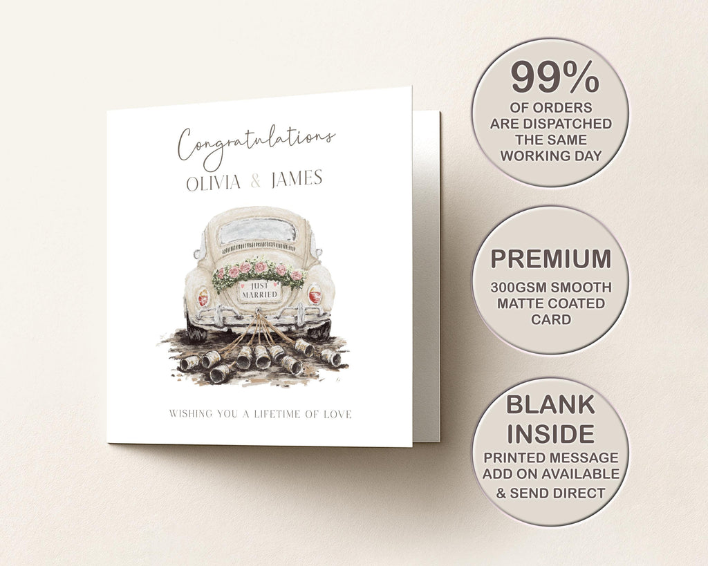 Personalised Wedding Card | Congratulations On Your Marriage | Newlyweds | Just Married Car | Bride & Groom