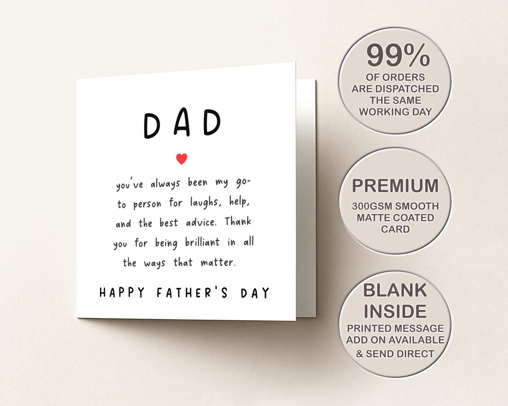 Father's Day Card for Dad, Thank You, Step Father, Minimalist card, Quote Greatful Message