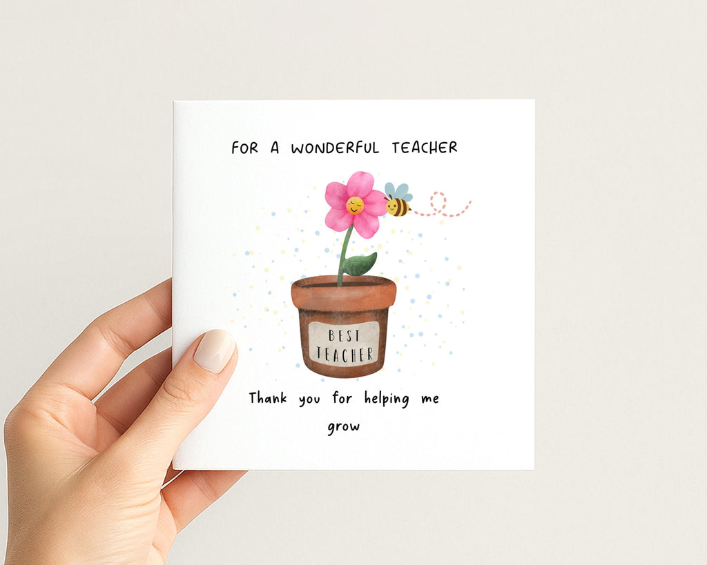 Thank You Teacher Card With Flower Pot Design