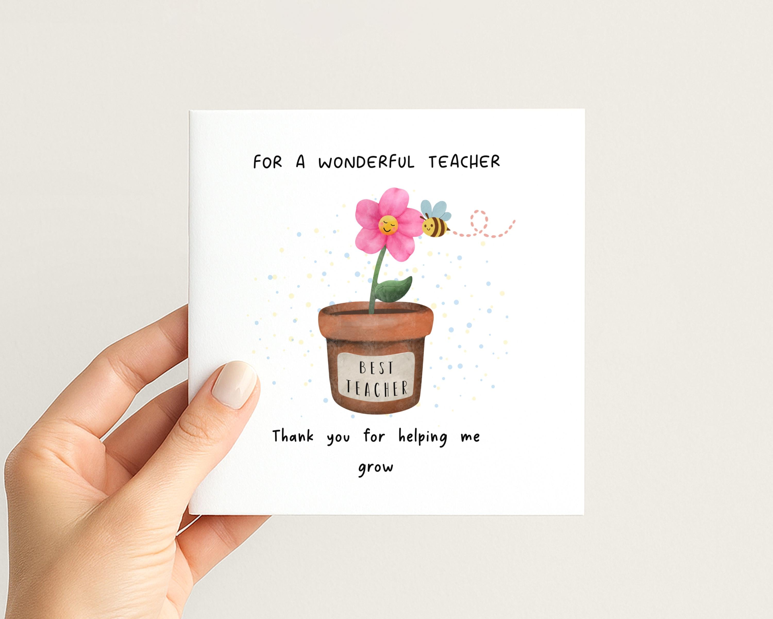 Thank You Teacher Card With Flower Pot Design