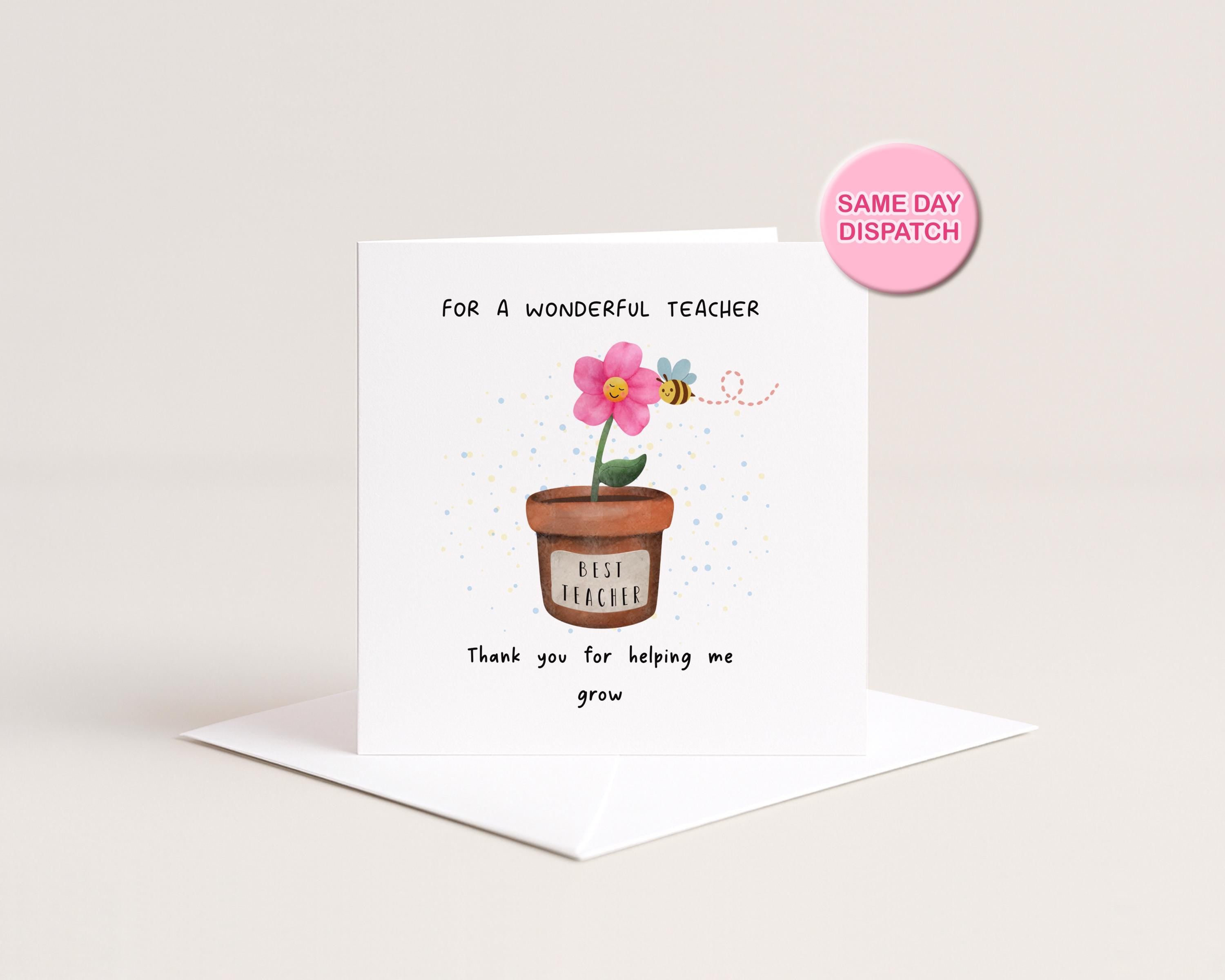 Thank You Teacher Card With Flower Pot Design