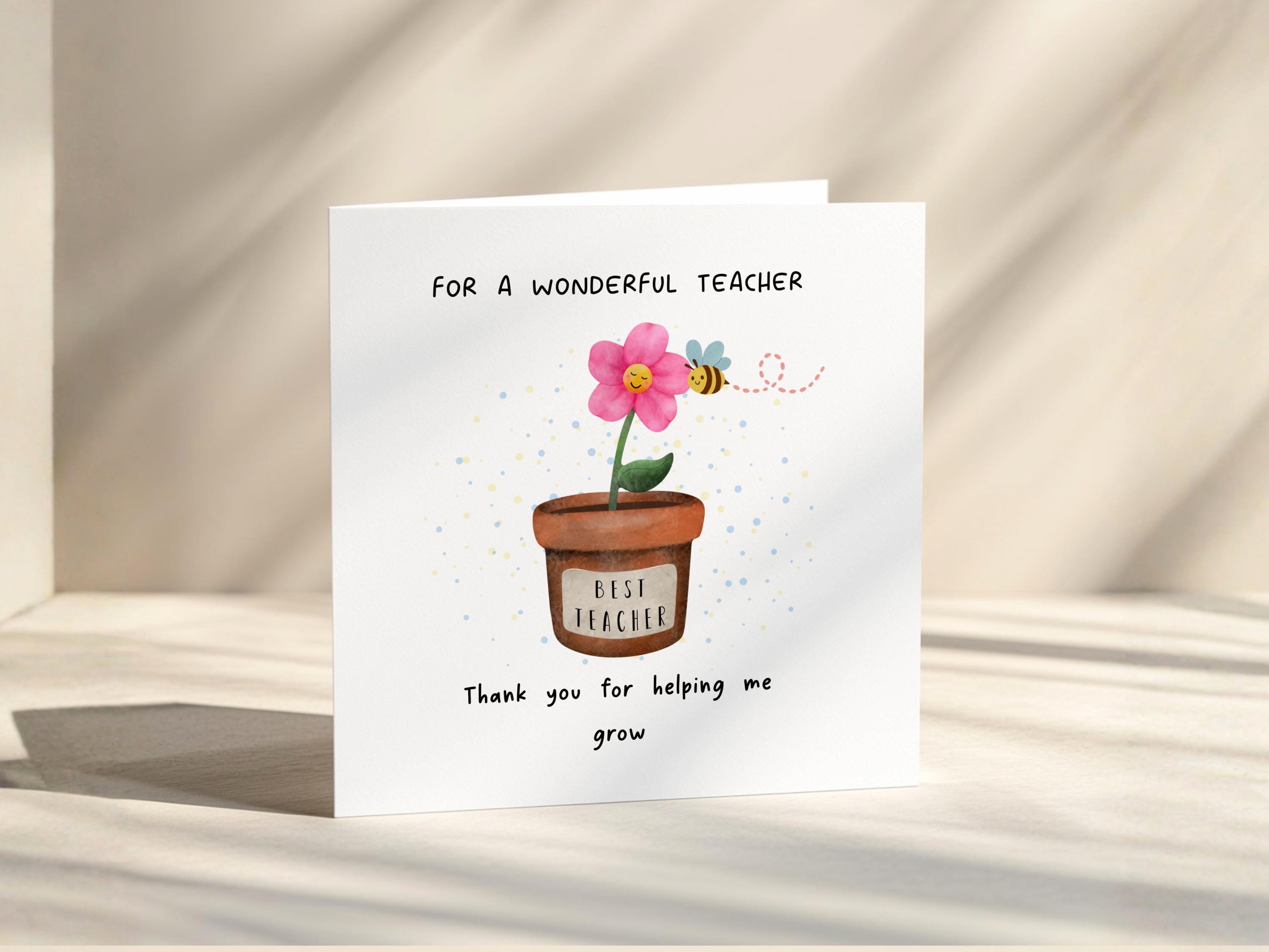 Thank You Teacher Card With Flower Pot Design