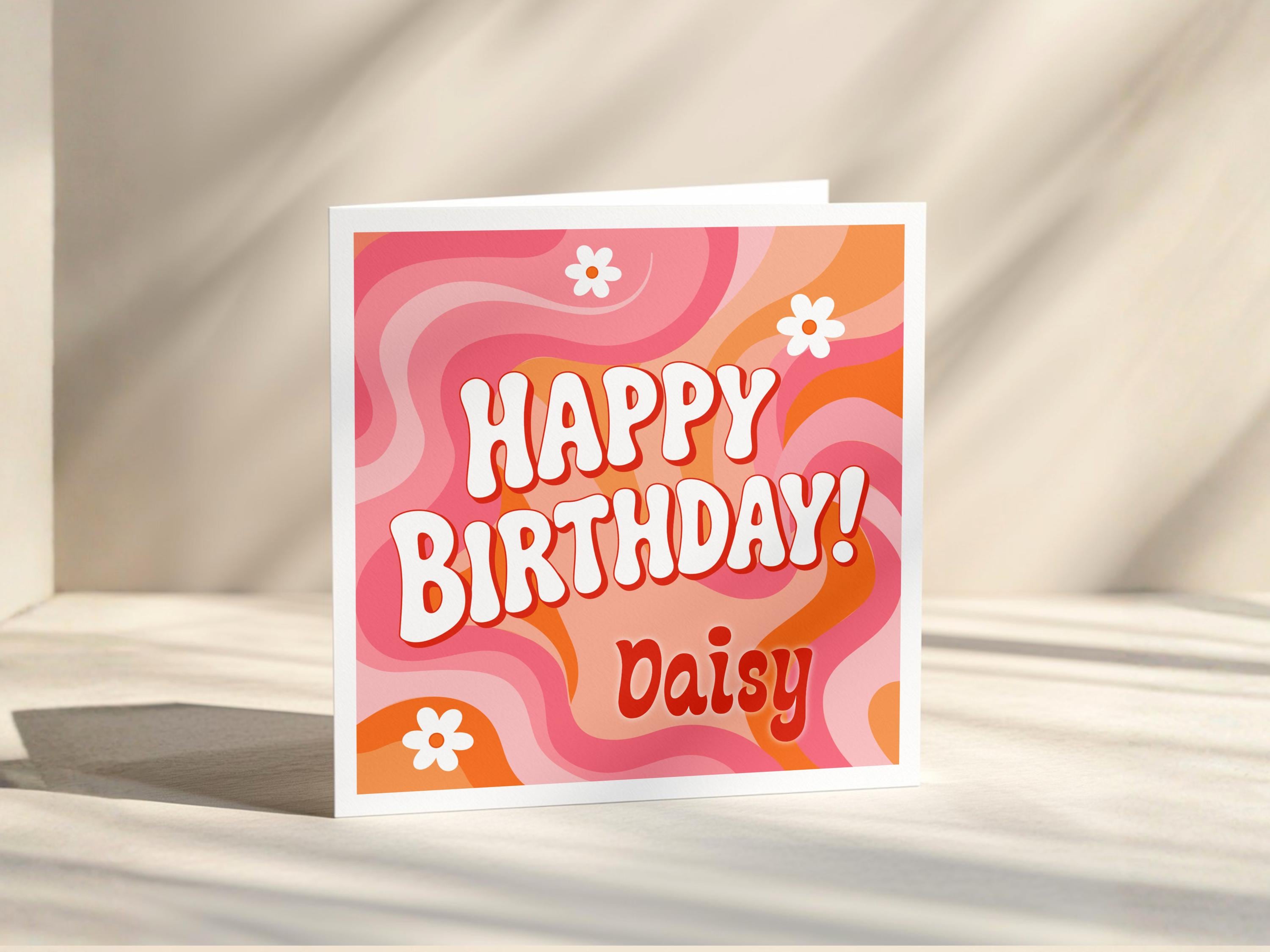 Retro Birthday Card | Custom Name Greeting | Vintage Style Graphics | Friend Birthday Gift | Sister Bday