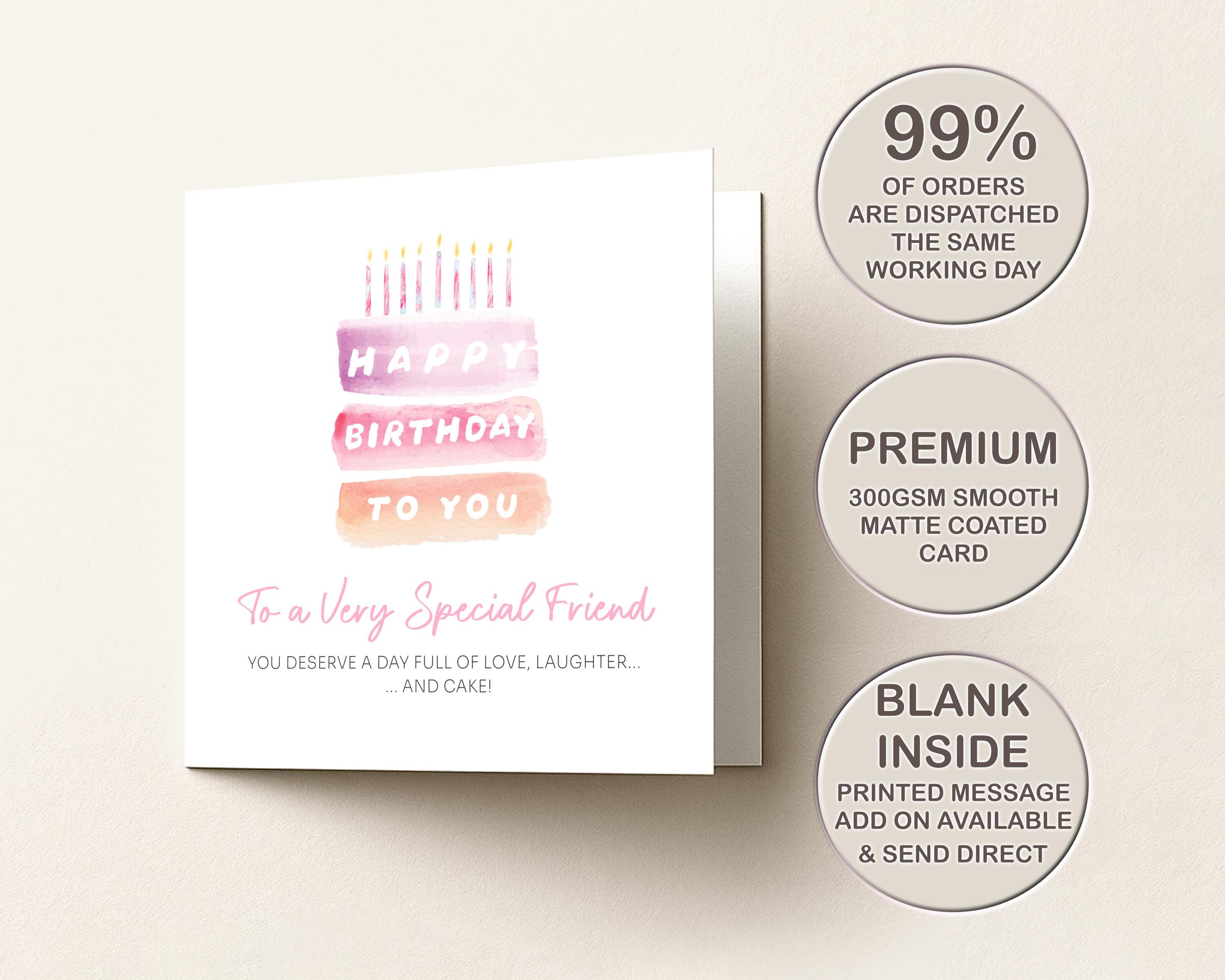Friend Birthday Card Personalised For Special Friend Bestie Female Pink Layered Cake With Candles