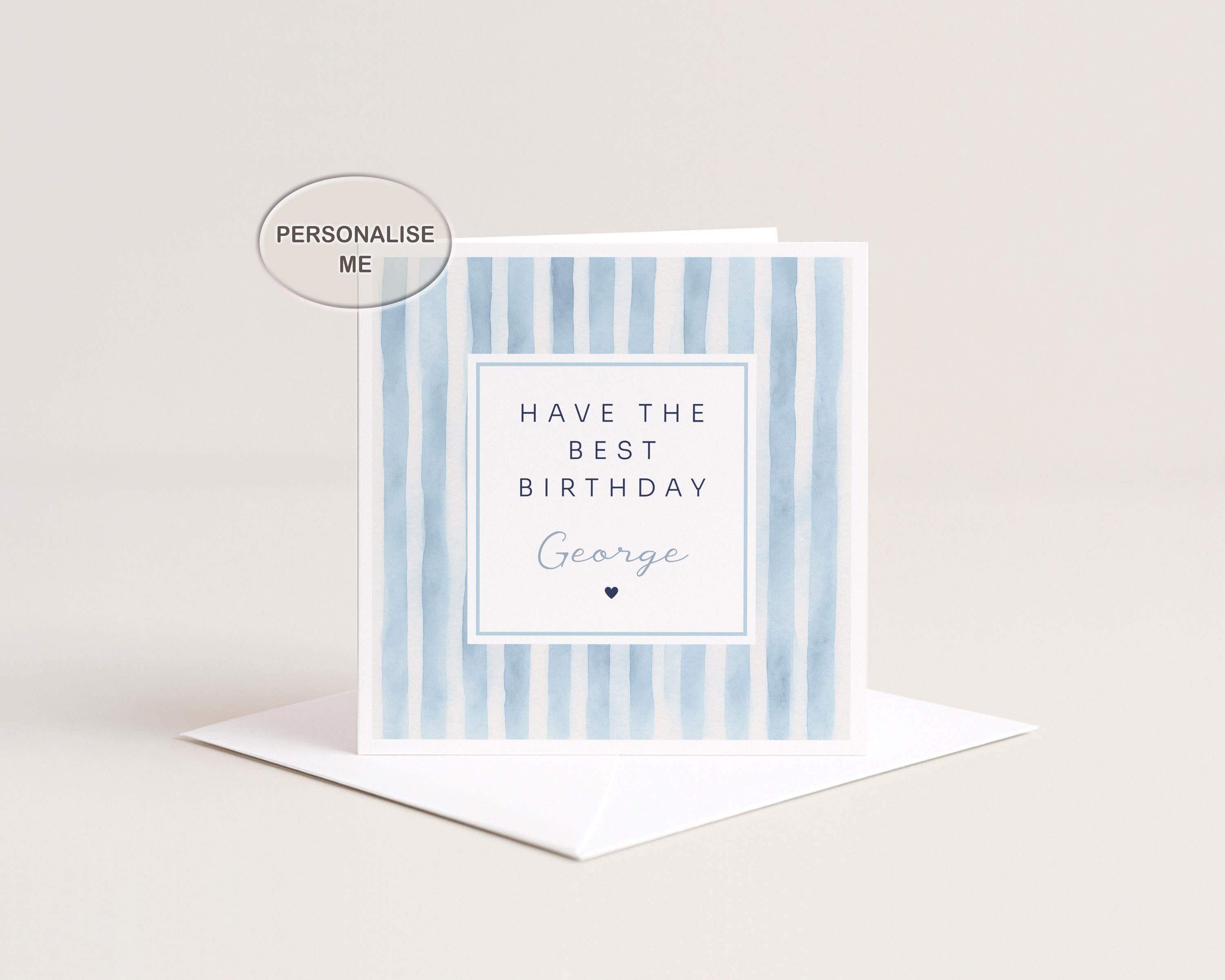 Personalised Birthday Card For Him, Blue Stripe Design For Son Brother Friend