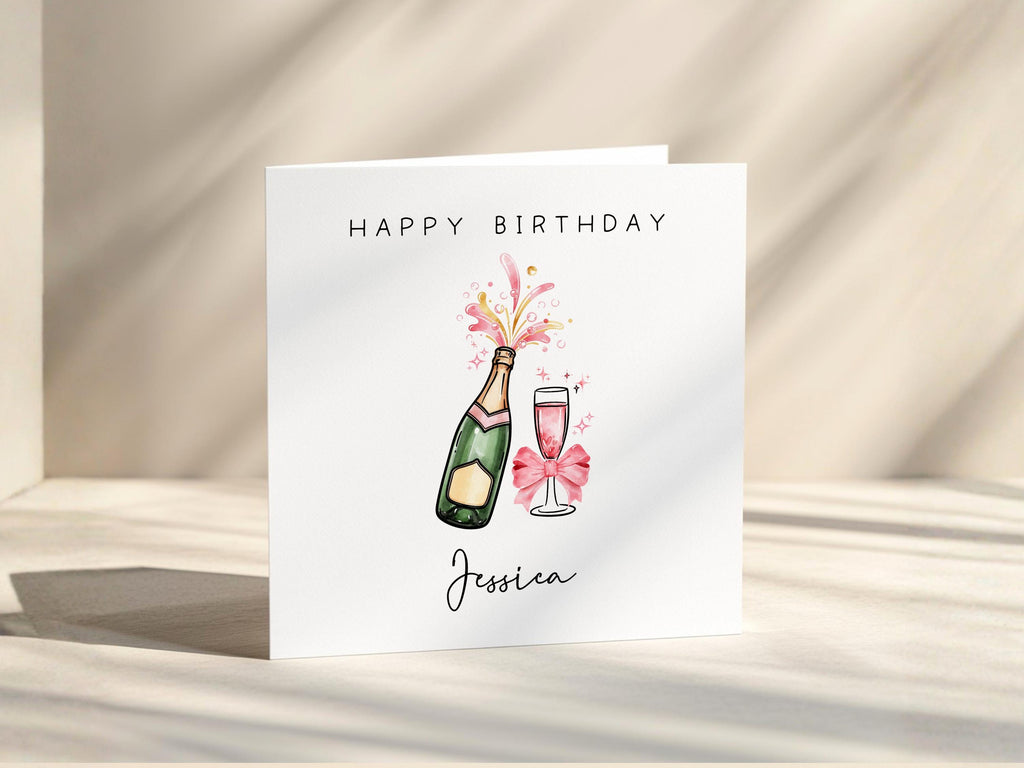 Personalised Birthday Card for Her | Custom Name Bday | Pink Champagne | Sister 18th 21st 30th