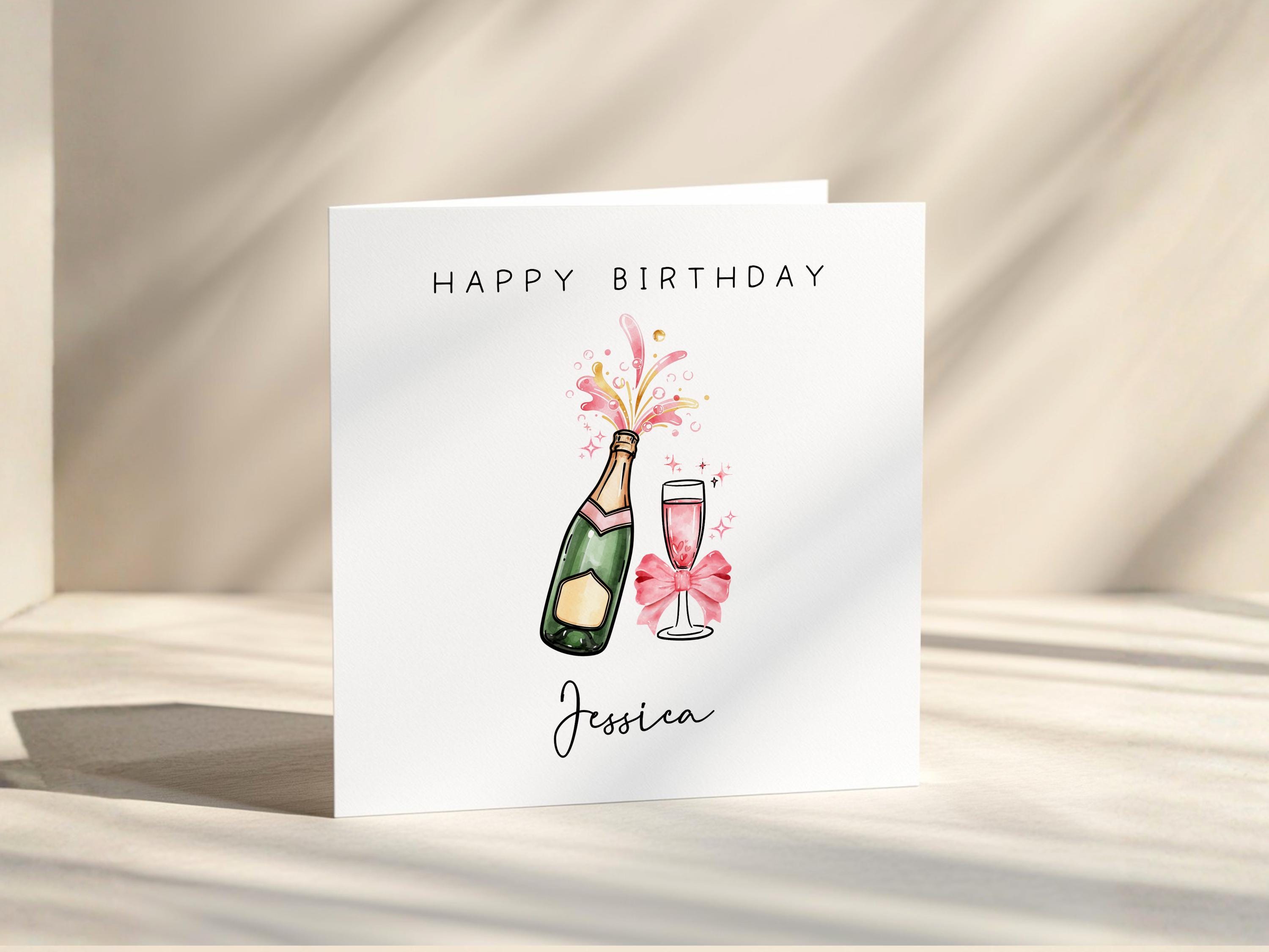 Personalised Birthday Card for Her | Custom Name Bday | Pink Champagne | Sister 18th 21st 30th