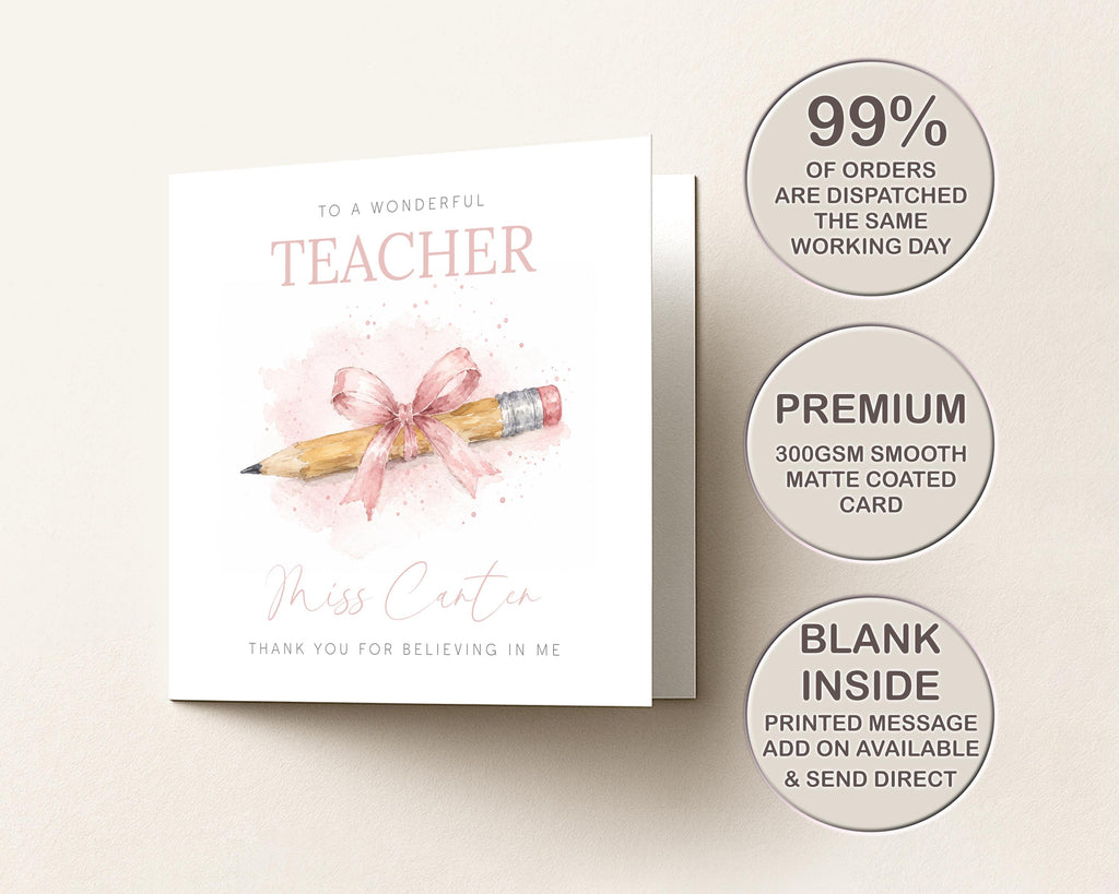 Thank You Card For Teacher Personalised From Pupil, School Leaver, For Miss, Teaching Assistant