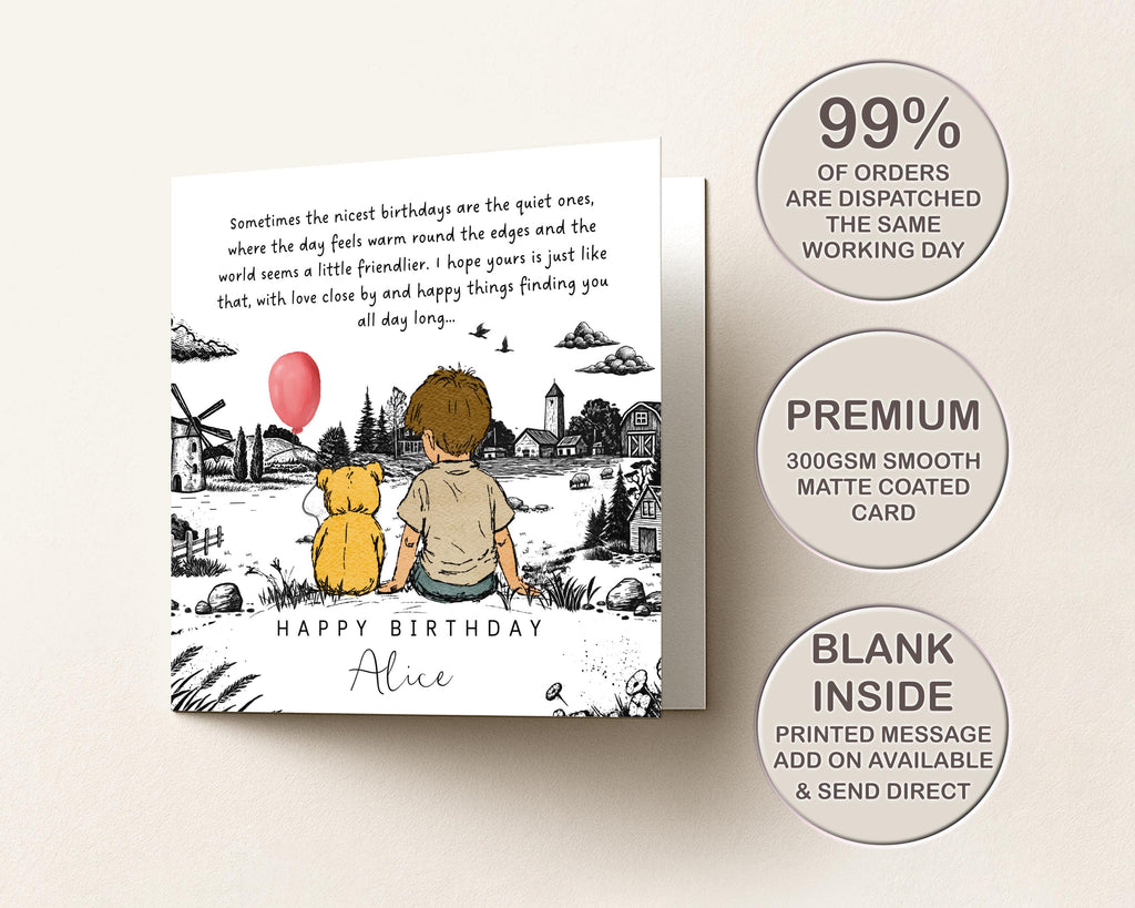 Winnie the Pooh Inspired Birthday Card | Personalised Name Card | Sentimental Black & White