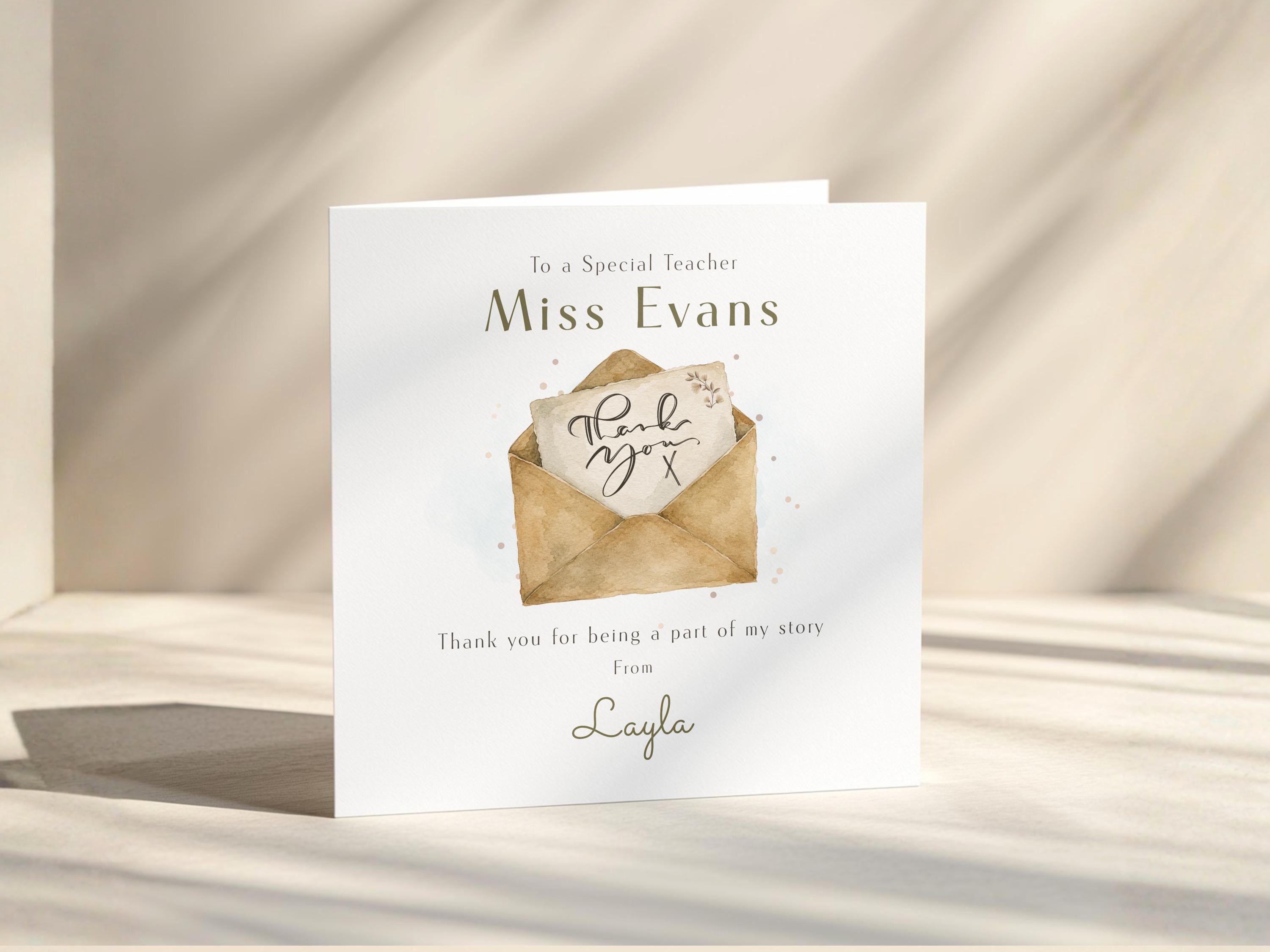 Thank You Teacher Card Personalised For Miss, Tutor, teaching Assistant, End Of Term, School