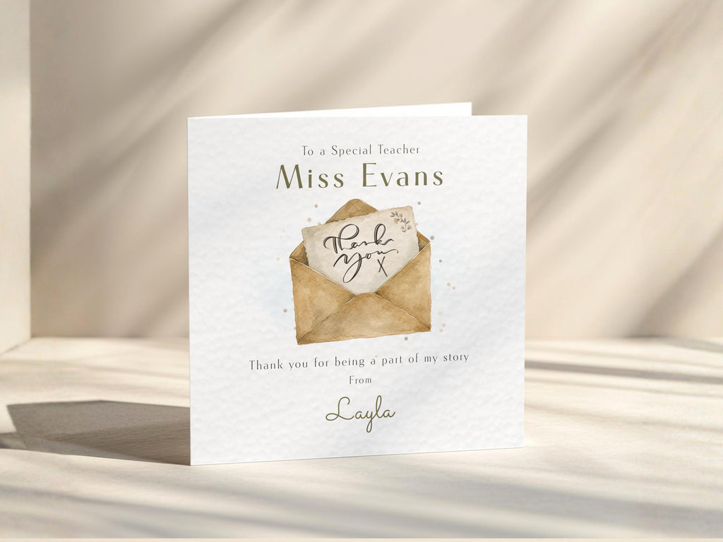 Thank You Teacher Card Personalised For Miss, Tutor, teaching Assistant, End Of Term, School