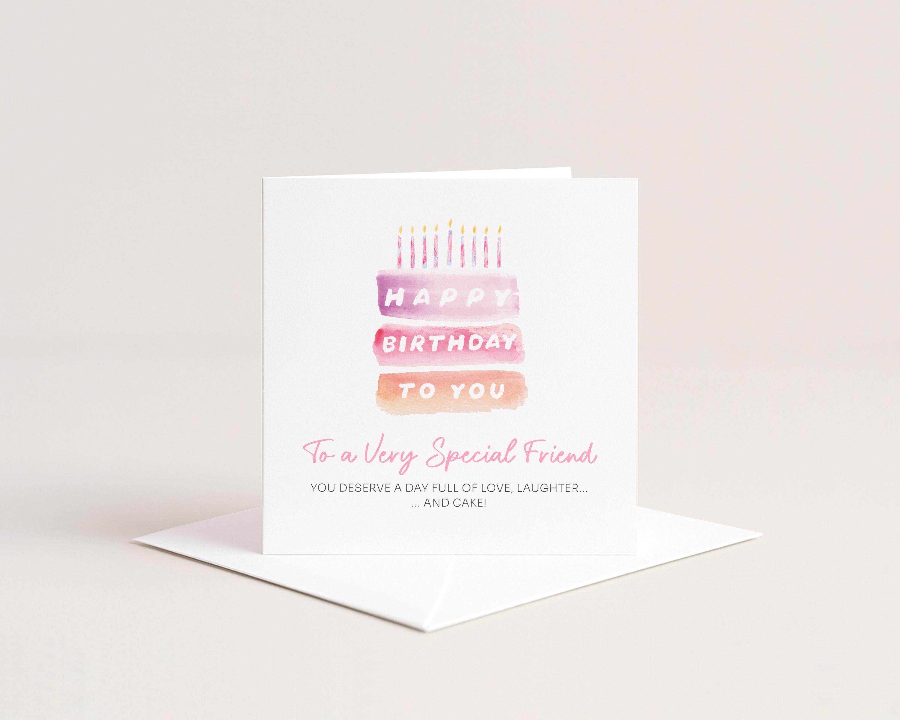 Friend Birthday Card Personalised For Special Friend Bestie Female Pink Layered Cake With Candles