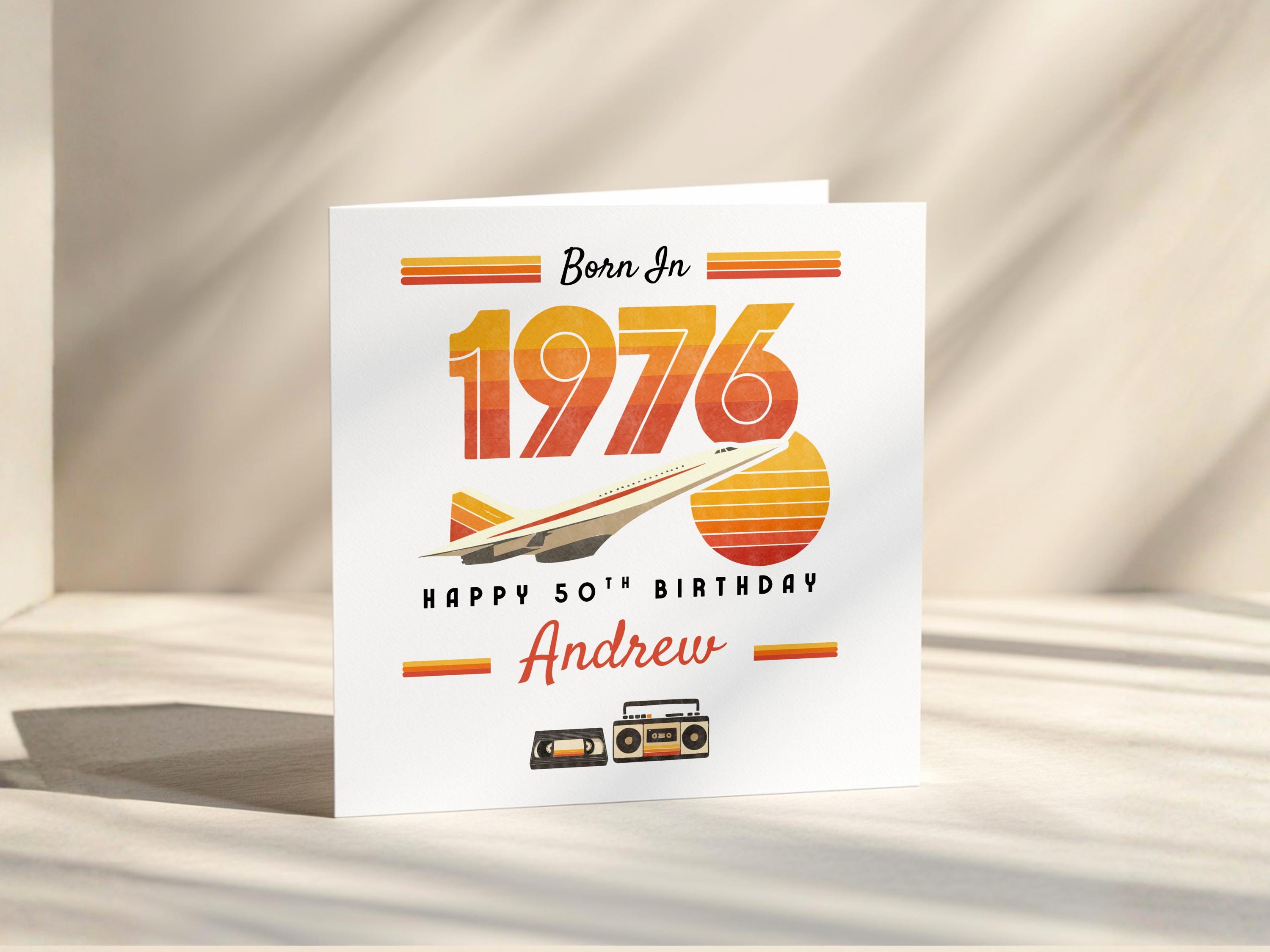Retro 50th Birthday Card For Him, Nostalgic Greeting Card Personalised With Name