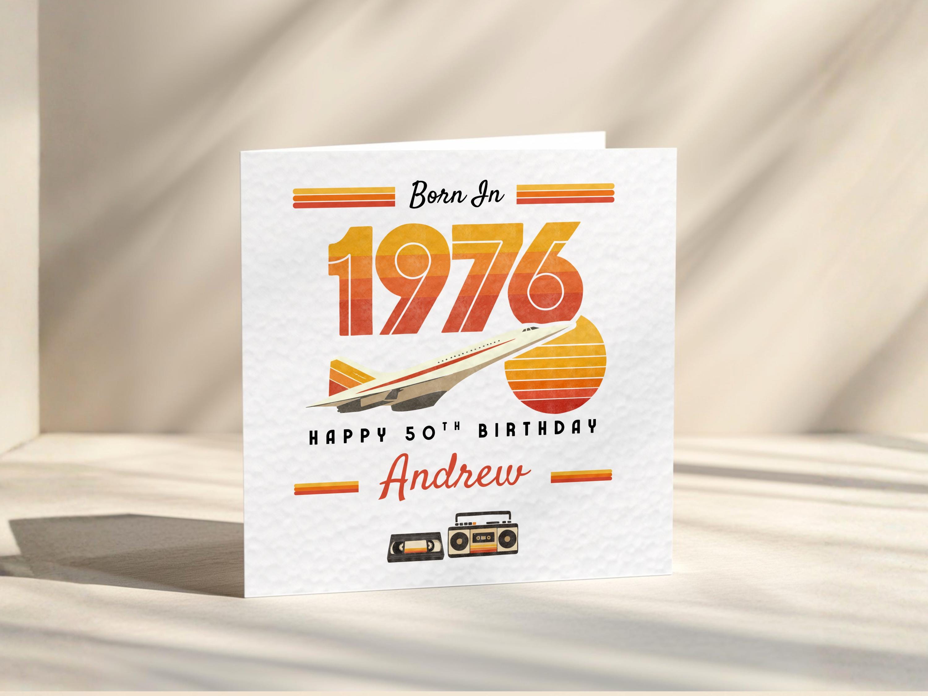 Retro 50th Birthday Card For Him, Nostalgic Greeting Card Personalised With Name