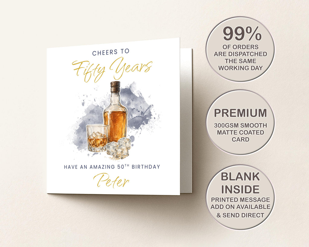 Birthday Card For Him Whiskey Lover, Personalised Custom Age with Custom Name