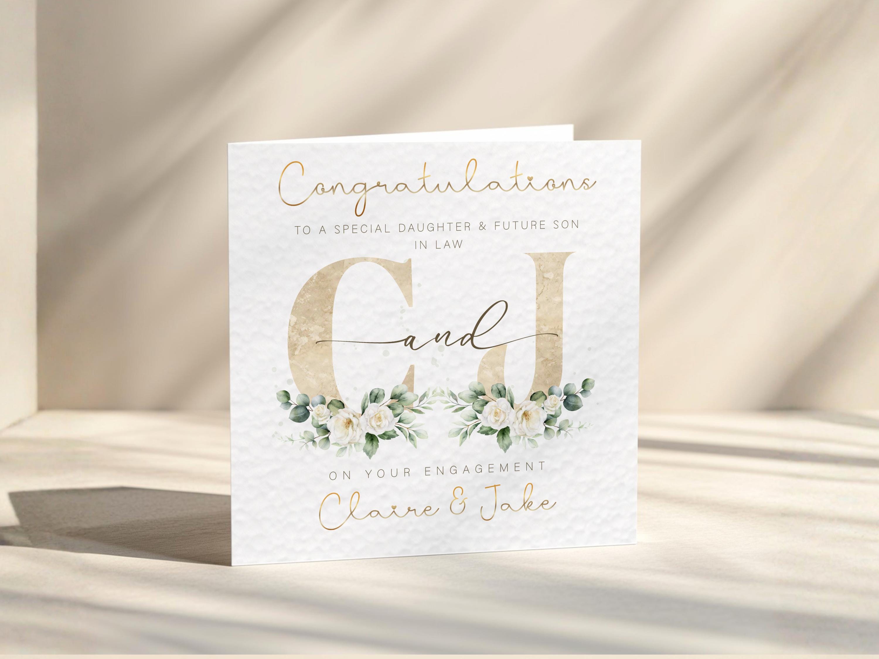 Personalised Engagement Card for Couple, Gold Foil Names, Congratulations