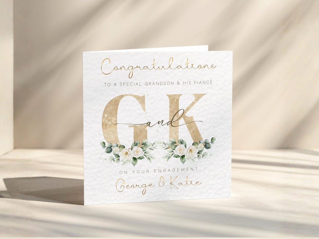 Personalised Engagement Card for Couple, Gold Foil Names, Congratulations