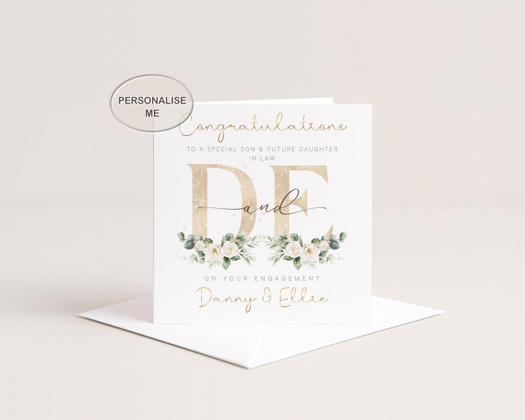 Personalised Engagement Card for Couple, Gold Foil Names, Congratulations