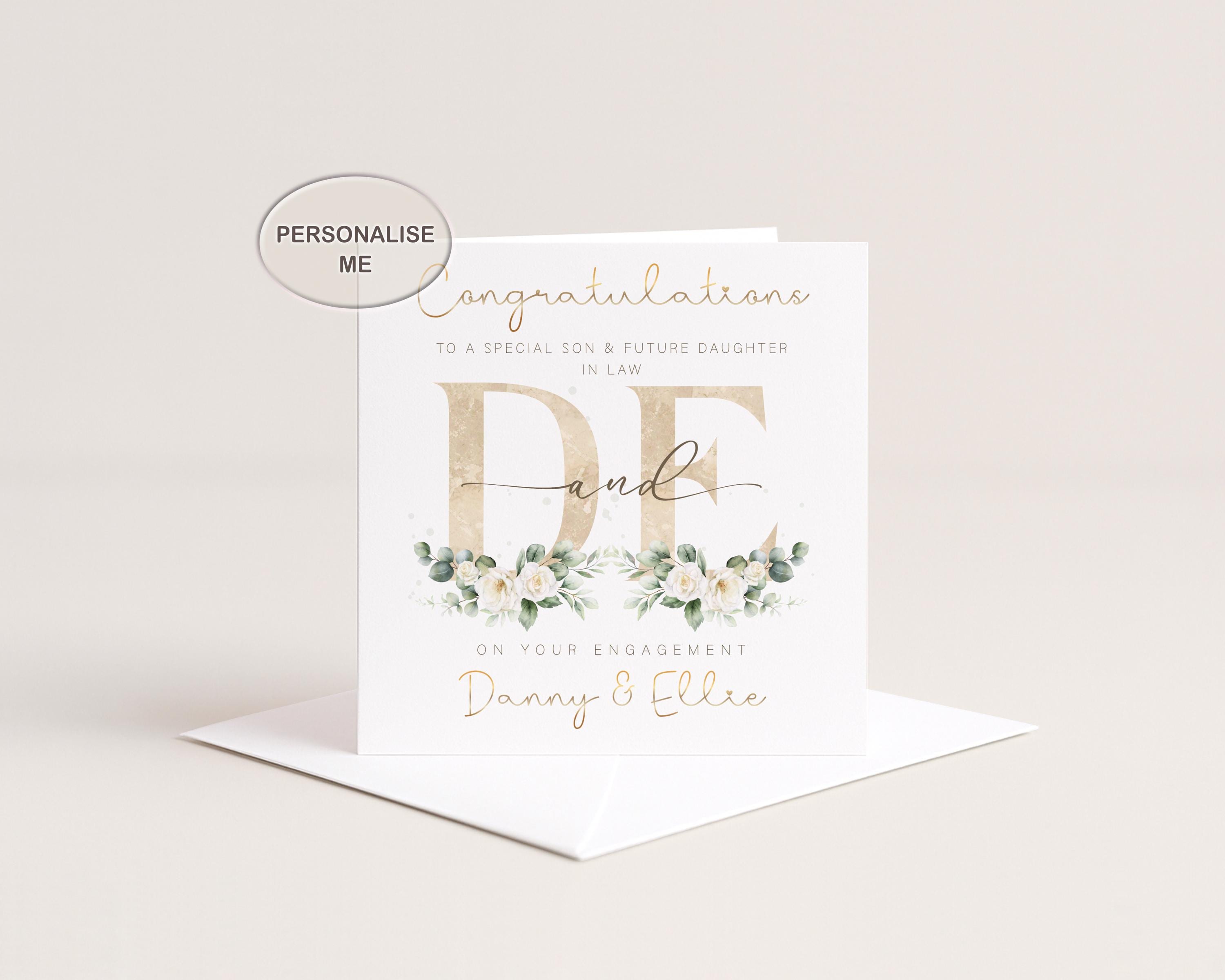 Personalised Engagement Card for Couple, Gold Foil Names, Congratulations