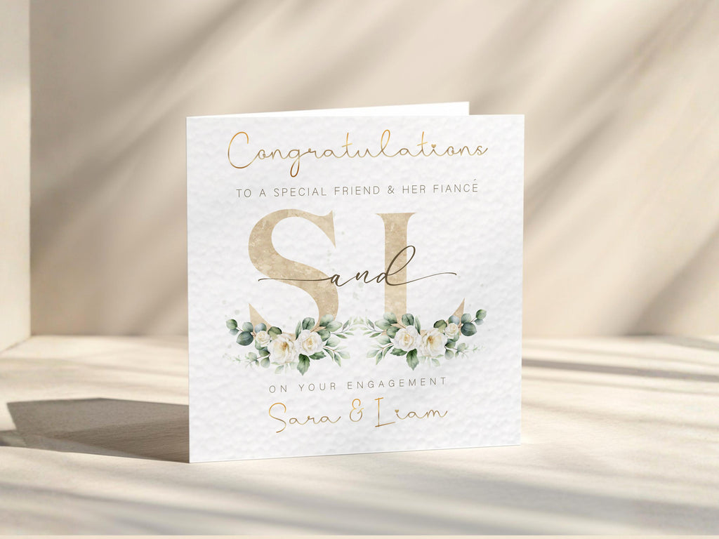 Personalised Engagement Card for Couple, Gold Foil Names, Congratulations