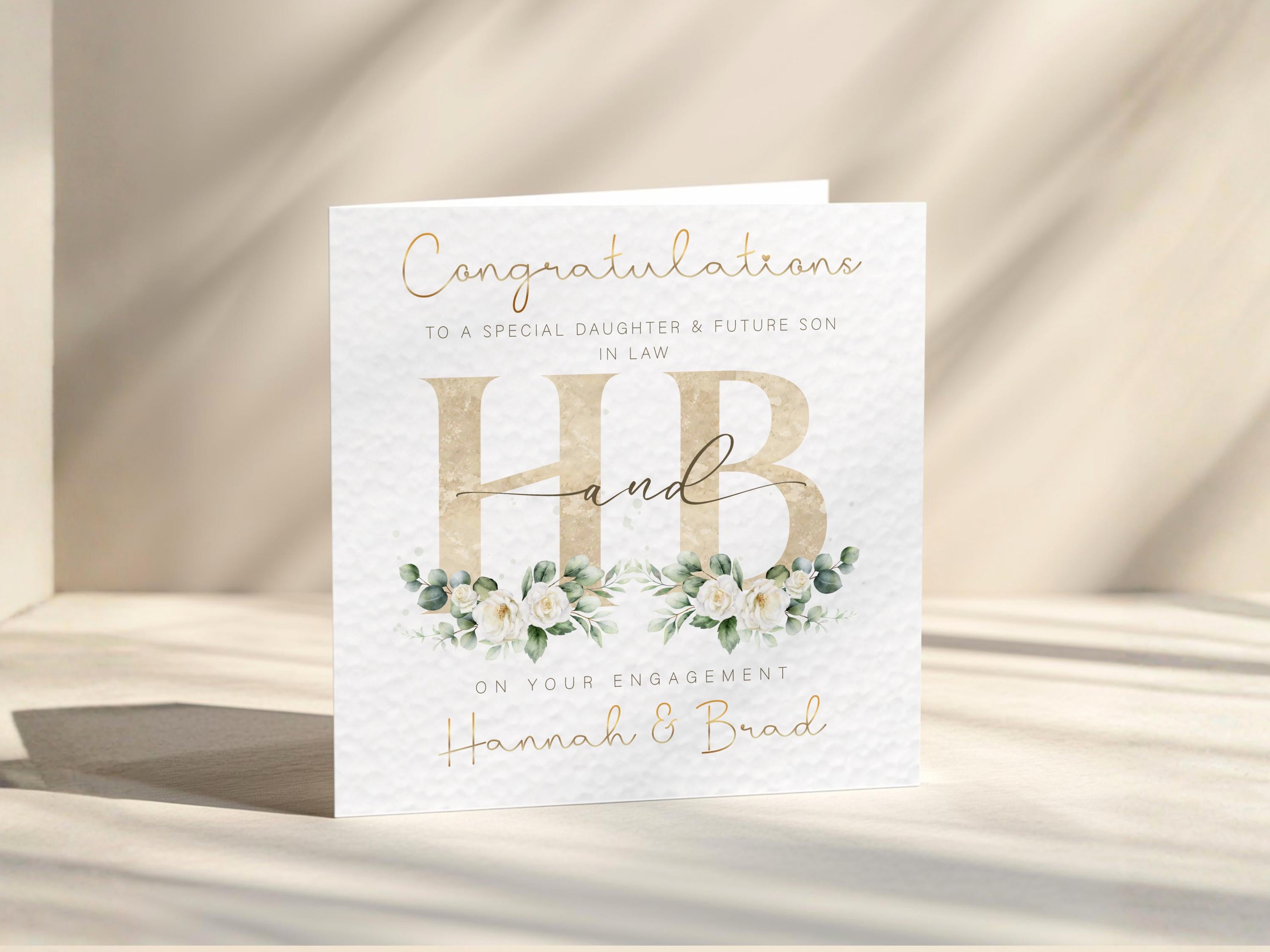 Personalised Engagement Card for Couple, Gold Foil Names, Congratulations