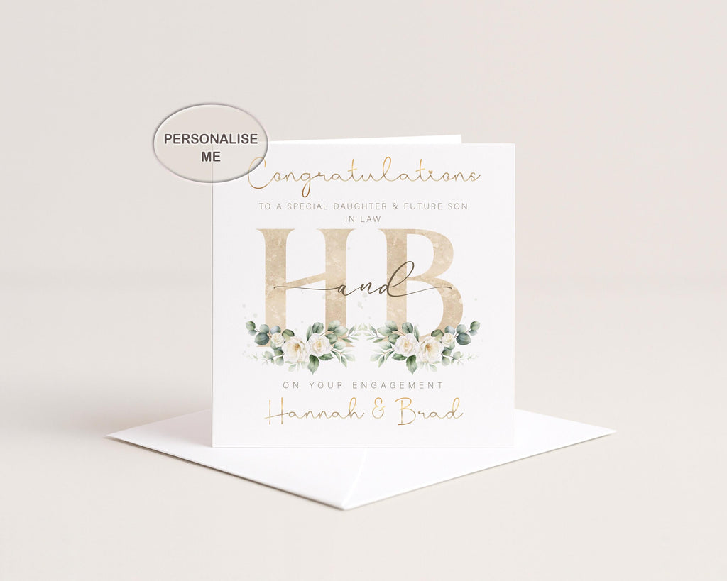 Personalised Engagement Card for Couple, Gold Foil Names, Congratulations
