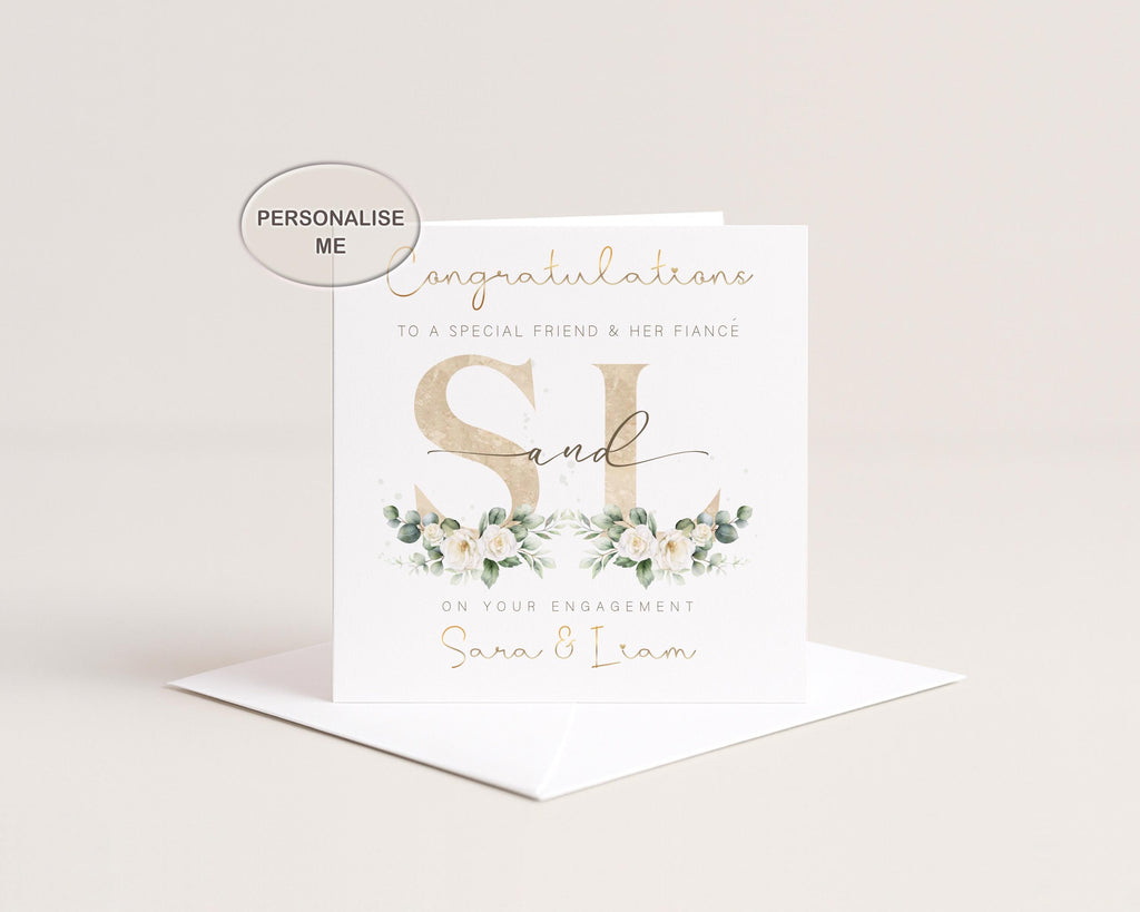 Personalised Engagement Card for Couple, Gold Foil Names, Congratulations