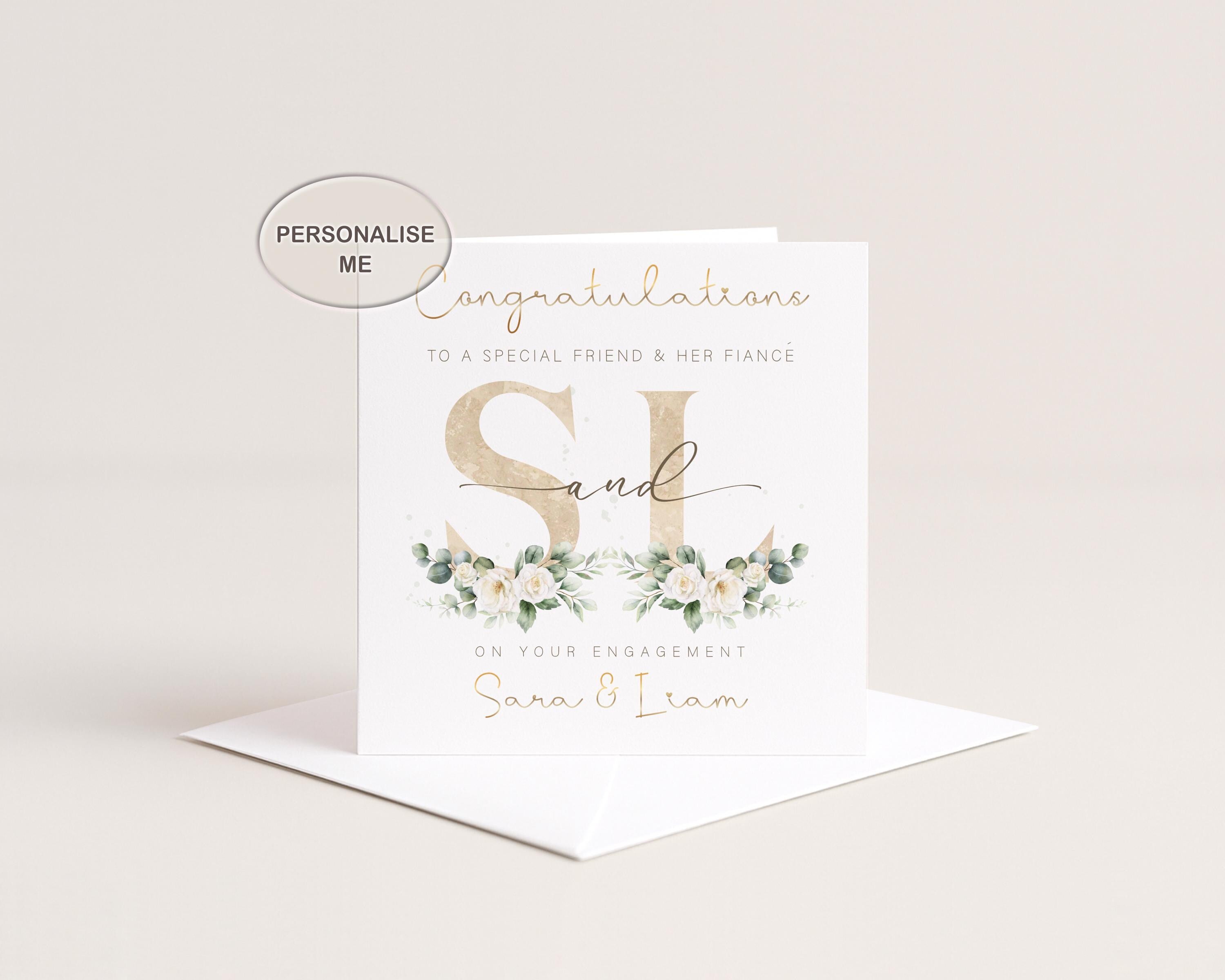 Personalised Engagement Card for Couple, Gold Foil Names, Congratulations