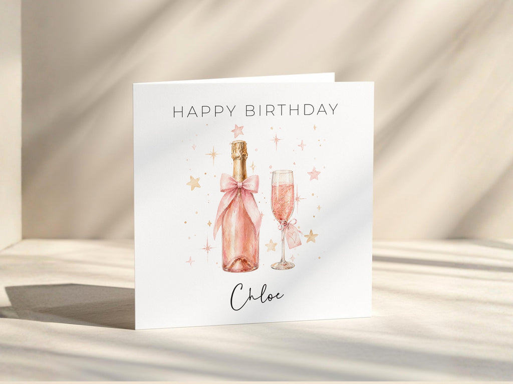 Personalised Birthday Card for Her | Custom Name | Pink Champagne | Sister Friend 21st 18th