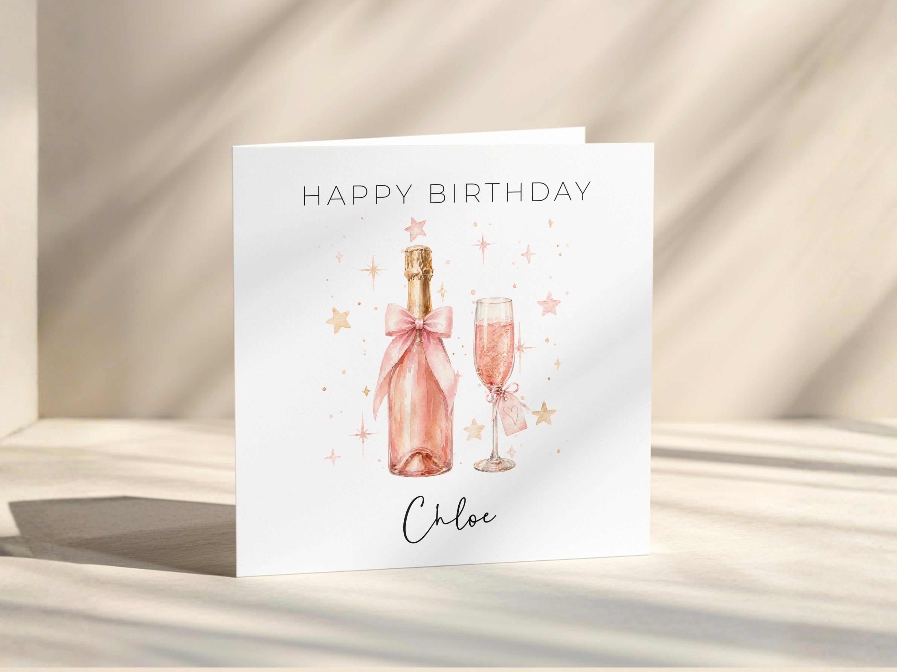 Personalised Birthday Card for Her | Custom Name | Pink Champagne | Sister Friend 21st 18th