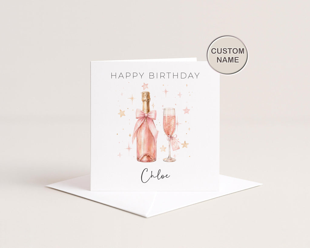 Personalised Birthday Card for Her | Custom Name | Pink Champagne | Sister Friend 21st 18th