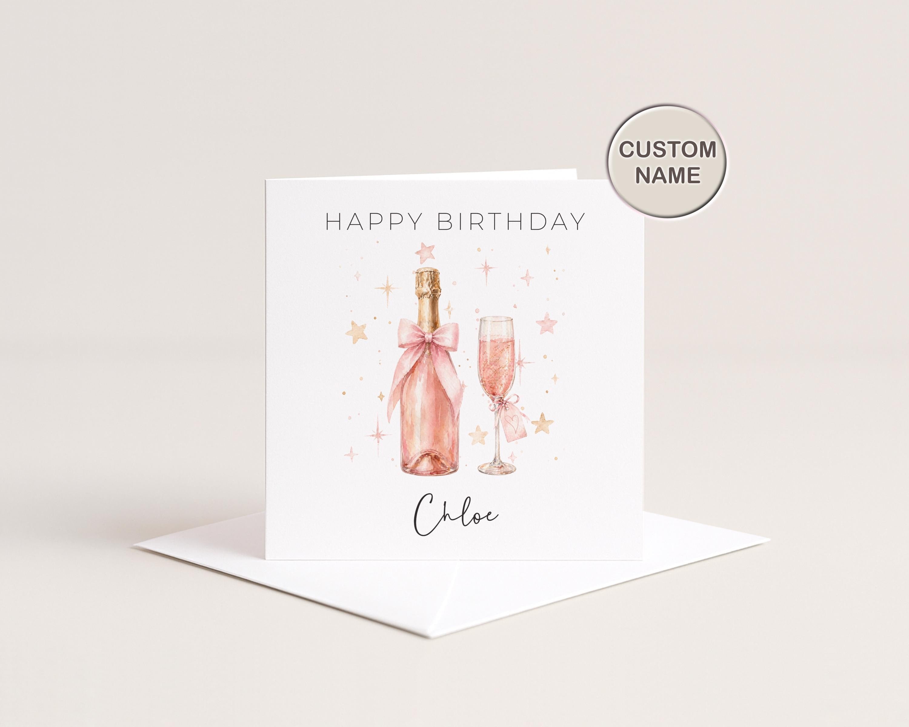 Personalised Birthday Card for Her | Custom Name | Pink Champagne | Sister Friend 21st 18th