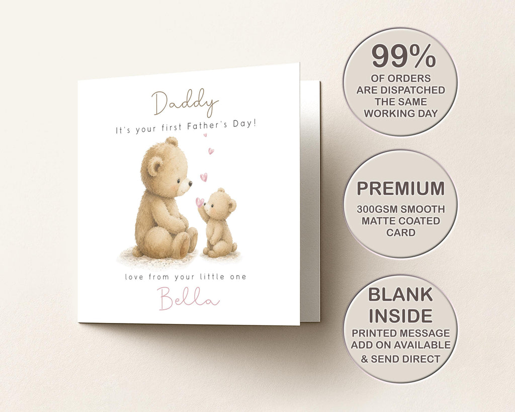 Daddy's First Father’s Day Card Teddy Bear, New Dad From Baby Personalised Custom Name