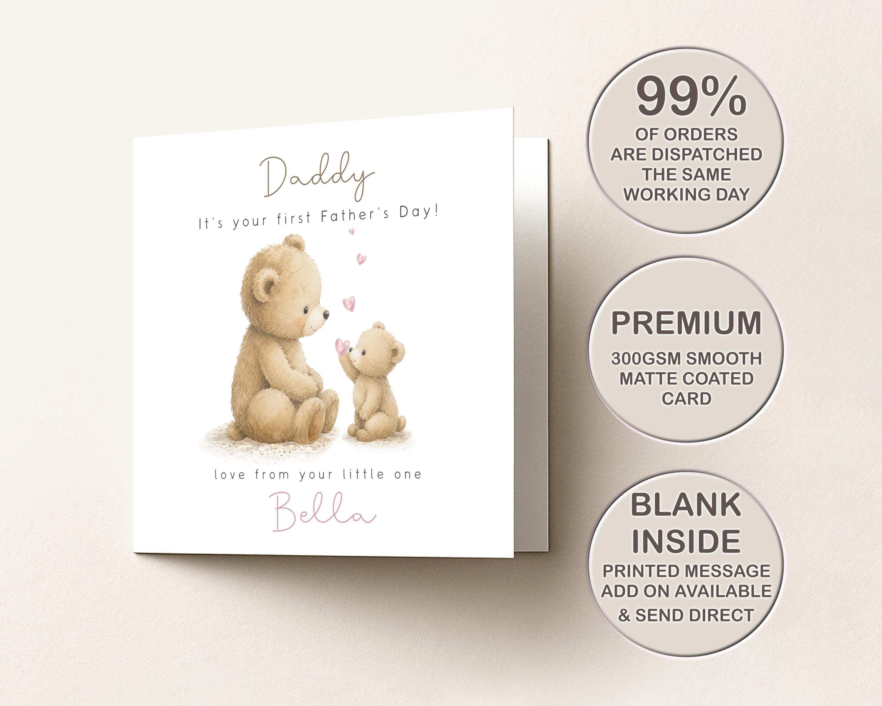 Daddy's First Father’s Day Card Teddy Bear, New Dad From Baby Personalised Custom Name
