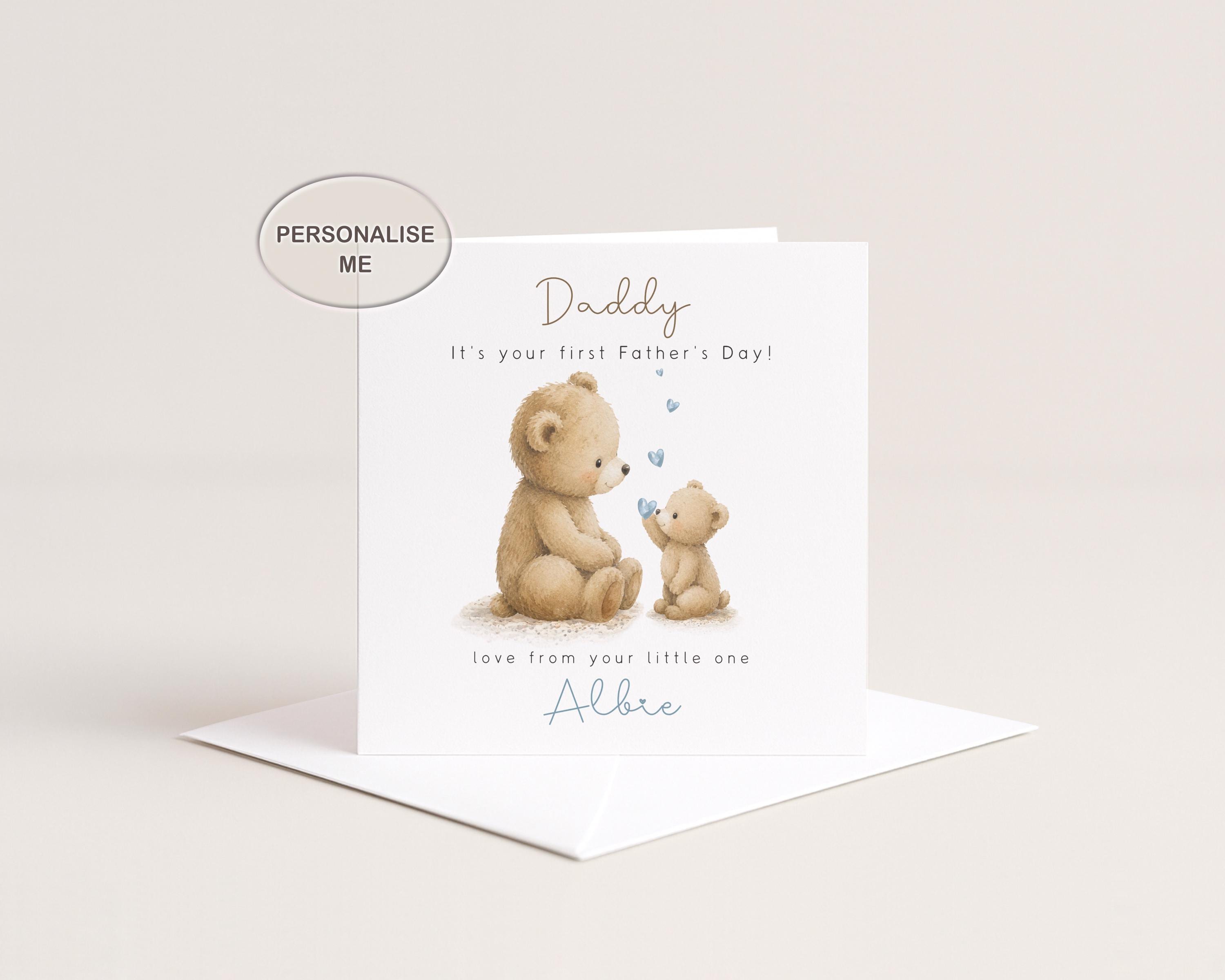 Daddy's First Father’s Day Card Teddy Bear, New Dad From Baby Personalised Custom Name