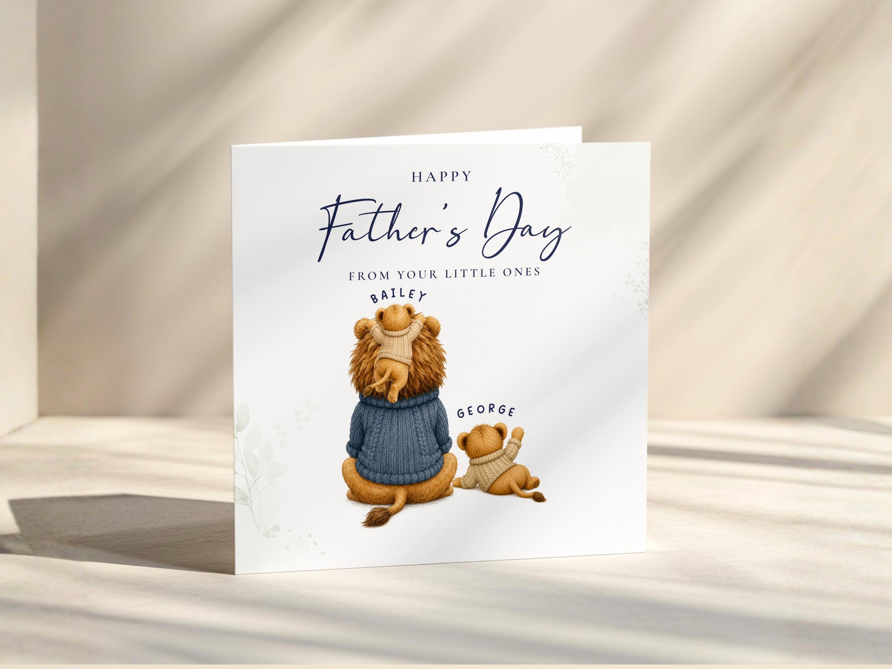 Personalised Father’s Day Card From Children With Lion Dad, Cubs And Kids Names