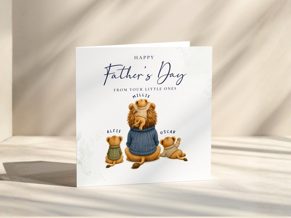 Personalised Father’s Day Card From Children With Lion Dad, Cubs And Kids Names