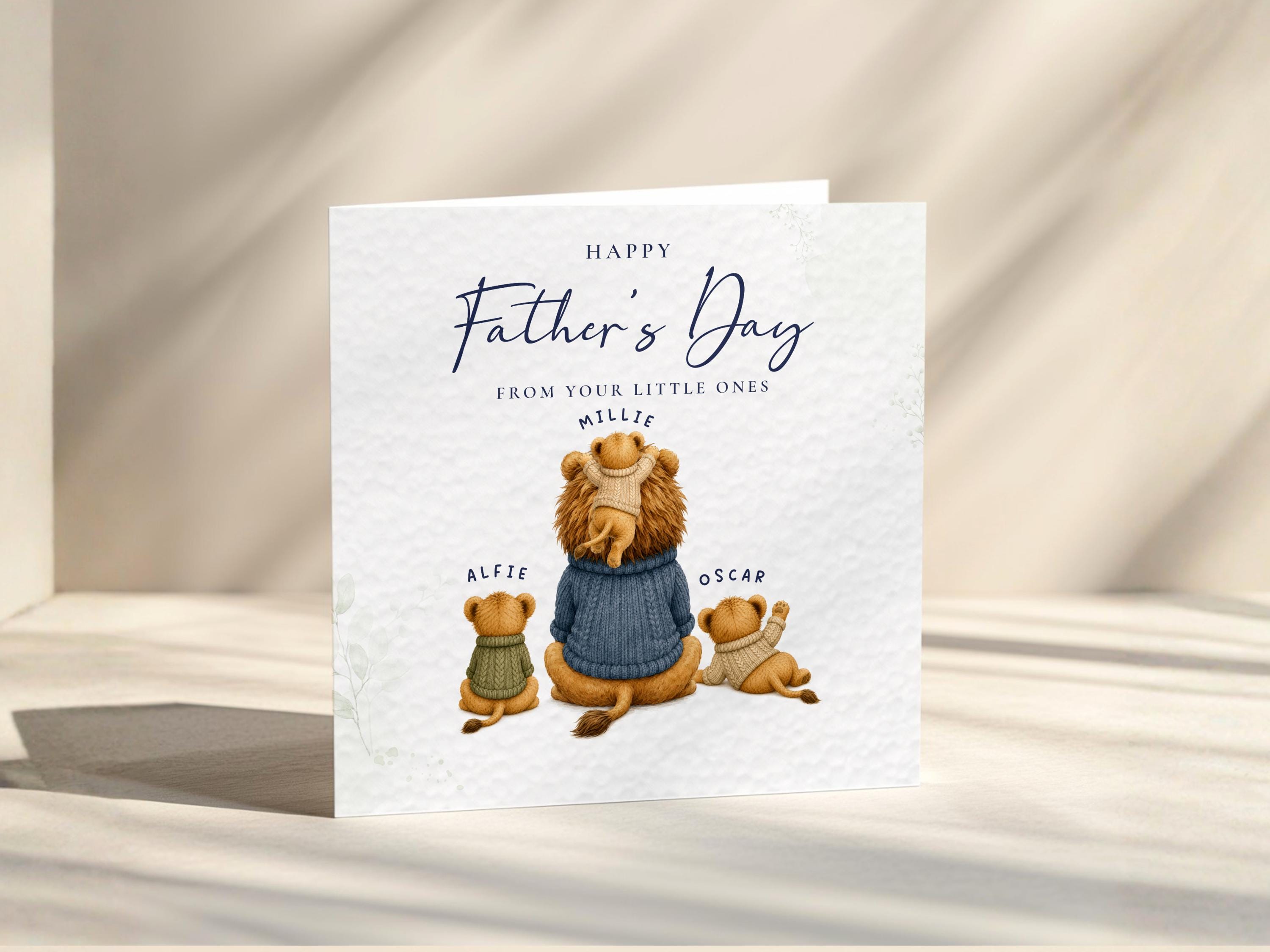 Personalised Father’s Day Card From Children With Lion Dad, Cubs And Kids Names