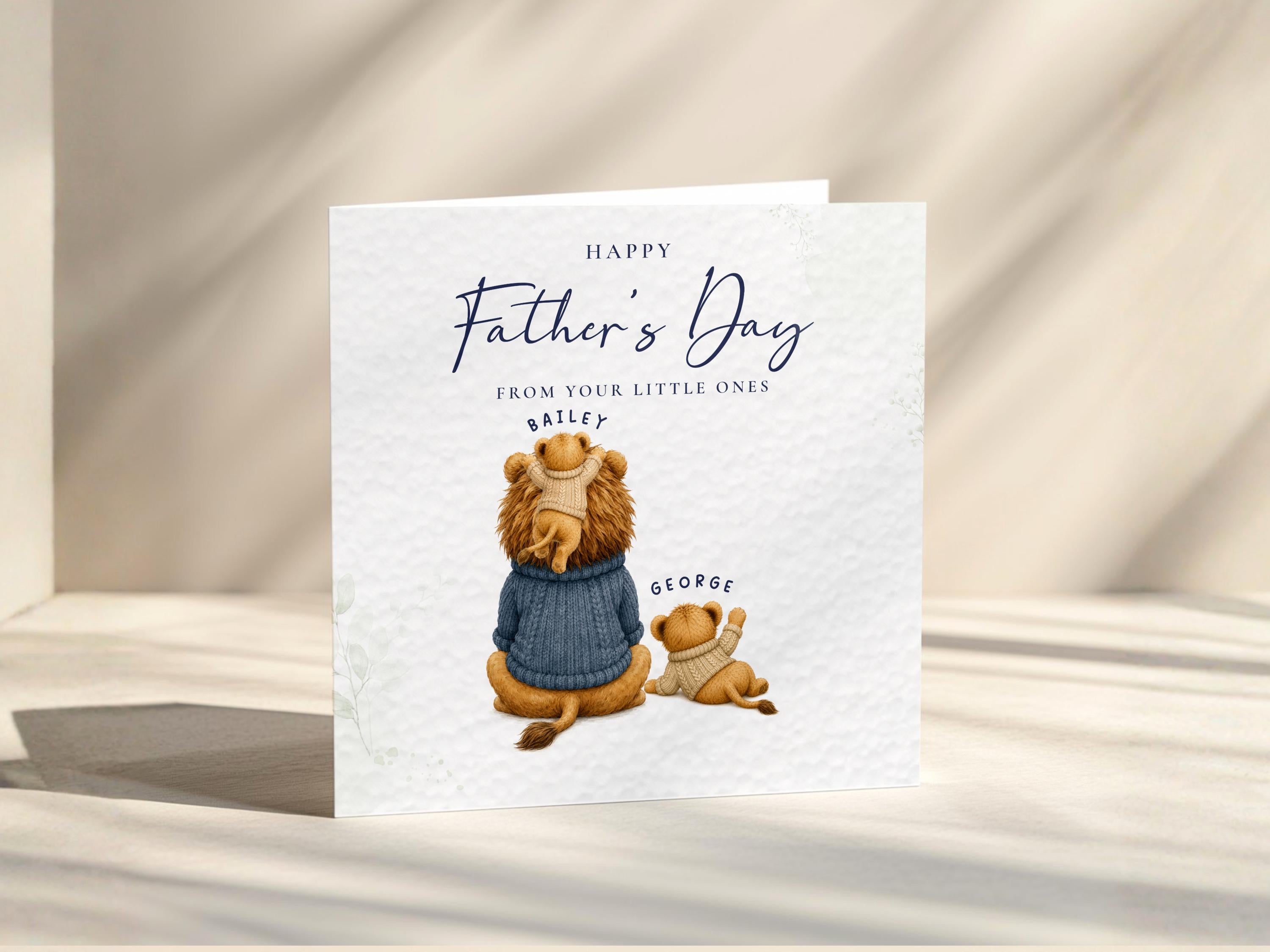 Personalised Father’s Day Card From Children With Lion Dad, Cubs And Kids Names
